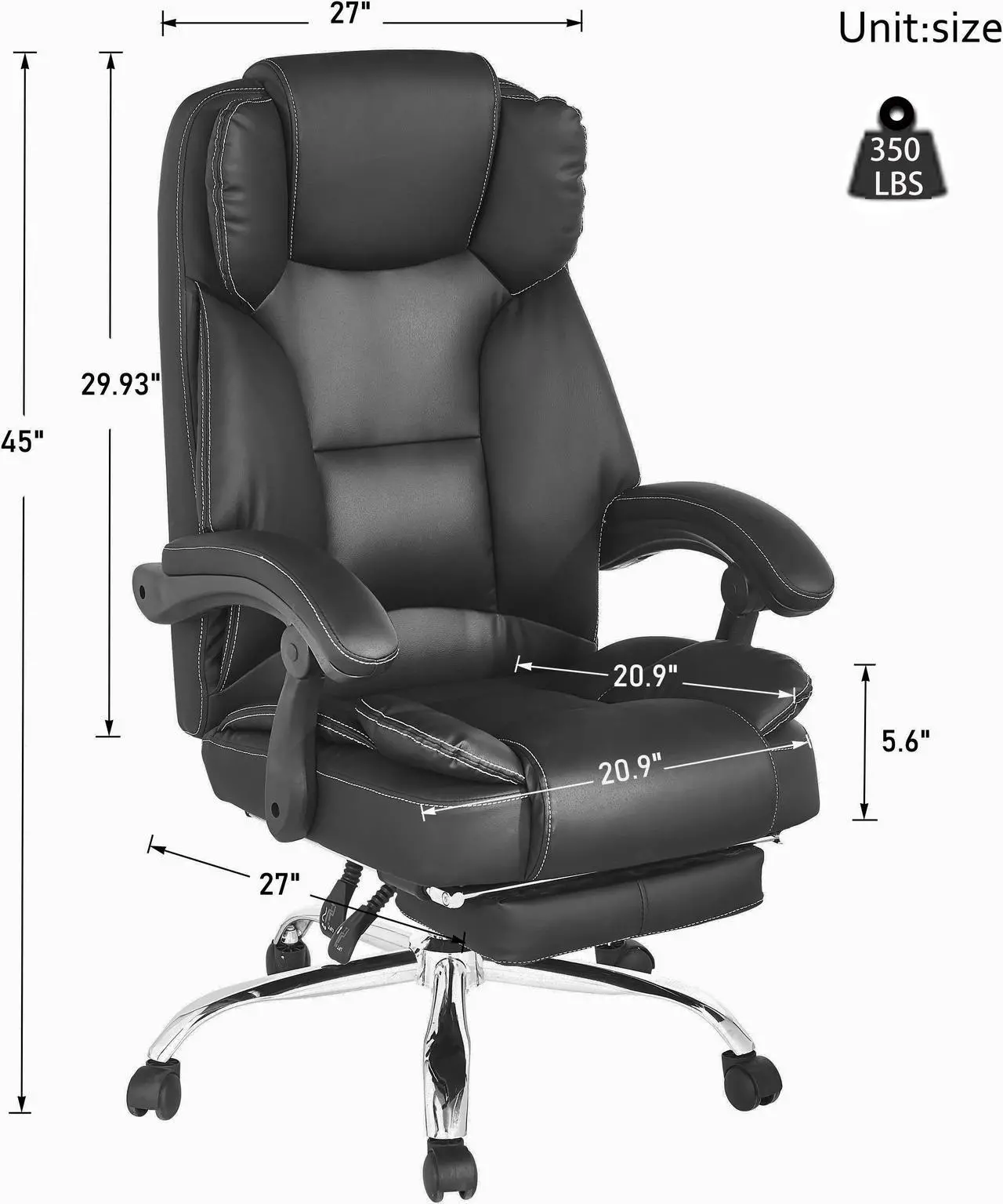 Alt view image 8 of 8 - Massage Office Chair with Footrest and Executive Office Chair,Ergonomic Office Desk Chair and PU Leather Office Chair,Computer Desk Chair,Adjustable Height/Tilt (Black)