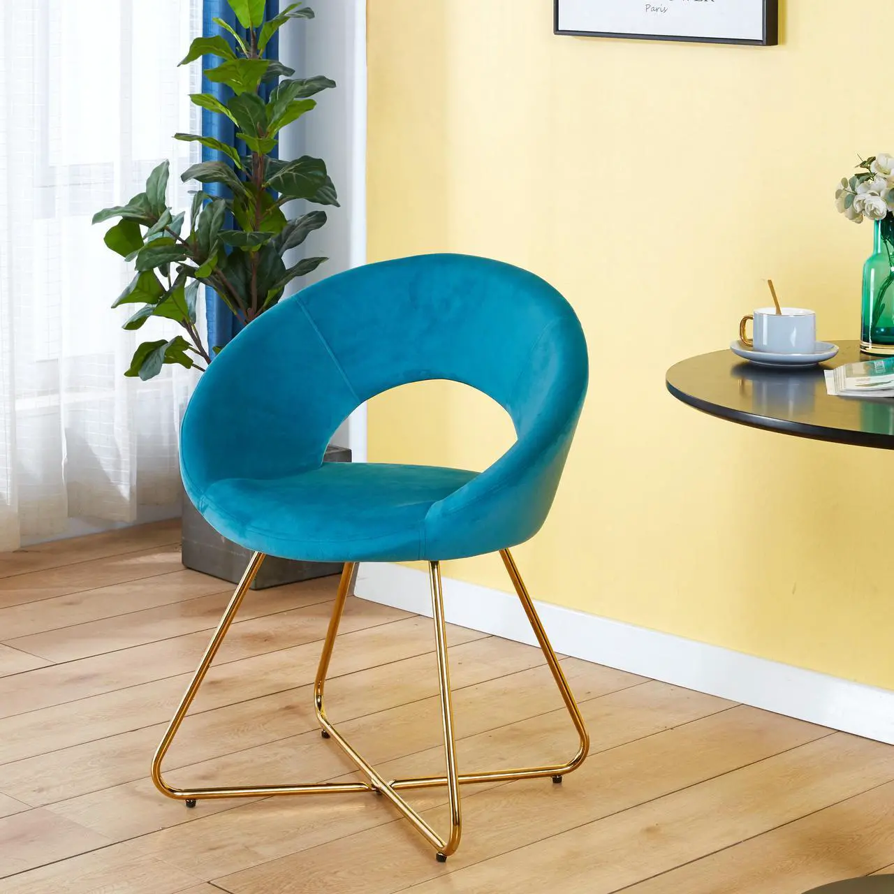 Alt view image 3 of 6 - Modern Accent Velvet Chairs Living Room Chairs Set of 2, Dining Chairs Single Sofa Comfy Upholstered Arm Chair Mid Century Leisure Lounge Chairs with Golden Legs Blue