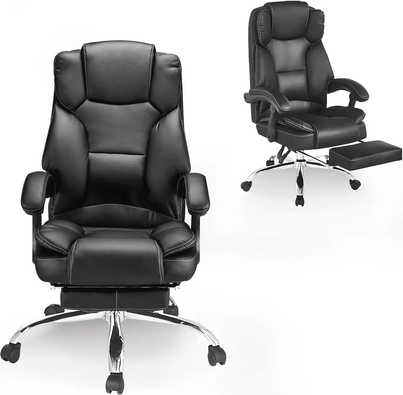 Alt view image 3 of 8 - Massage Office Chair with Footrest and Executive Office Chair,Ergonomic Office Desk Chair and PU Leather Office Chair,Computer Desk Chair,Adjustable Height/Tilt (Black)
