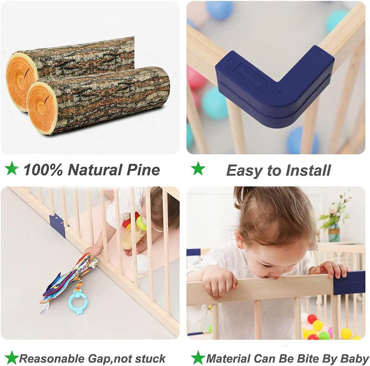 Alt view image 3 of 7 - Baby Playpen Kids Fence with Safety Gate, Safety and Anti-Drop Function, Activity Play Center, Safety Play Yard Indoor Outdoor Pure Wooden Baby Playpen