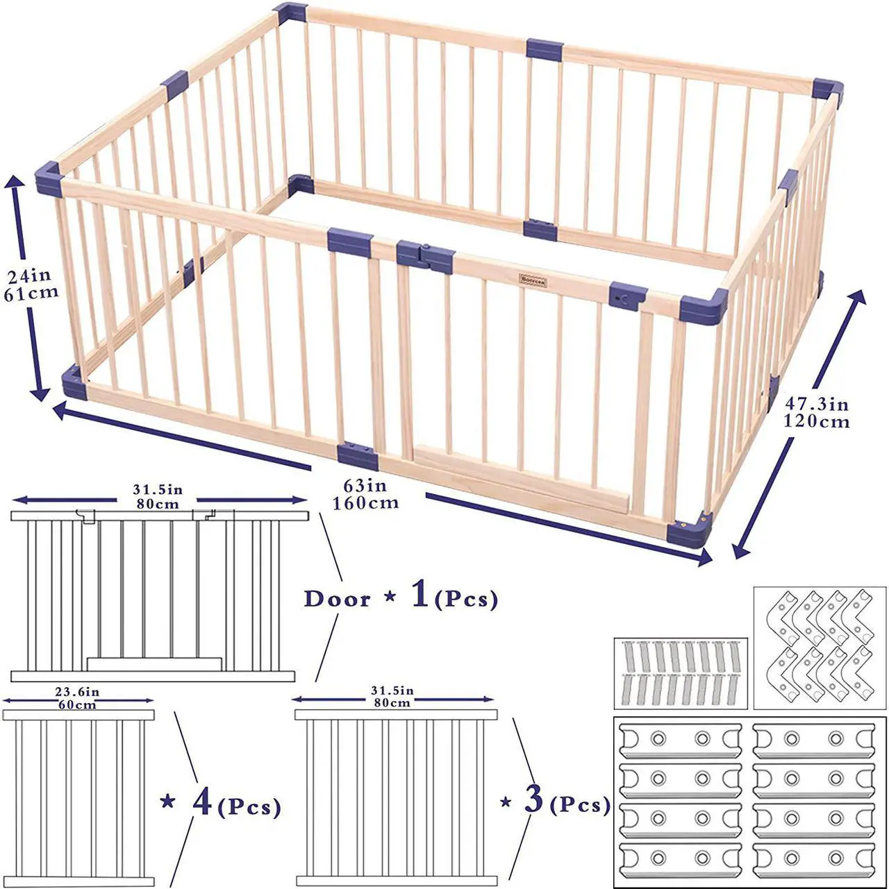 Alt view image 6 of 7 - Baby Playpen Kids Fence with Safety Gate, Safety and Anti-Drop Function, Activity Play Center, Safety Play Yard Indoor Outdoor Pure Wooden Baby Playpen