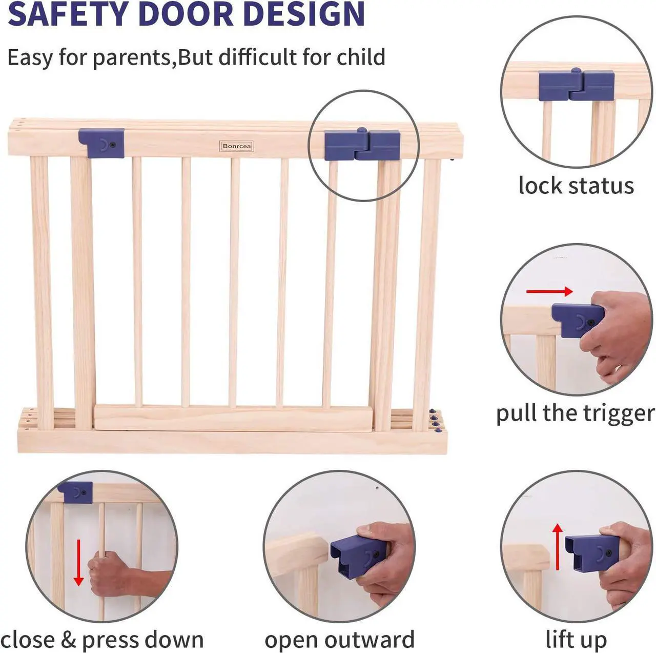 Alt view image 7 of 7 - Baby Playpen Kids Fence with Safety Gate, Safety and Anti-Drop Function, Activity Play Center, Safety Play Yard Indoor Outdoor Pure Wooden Baby Playpen