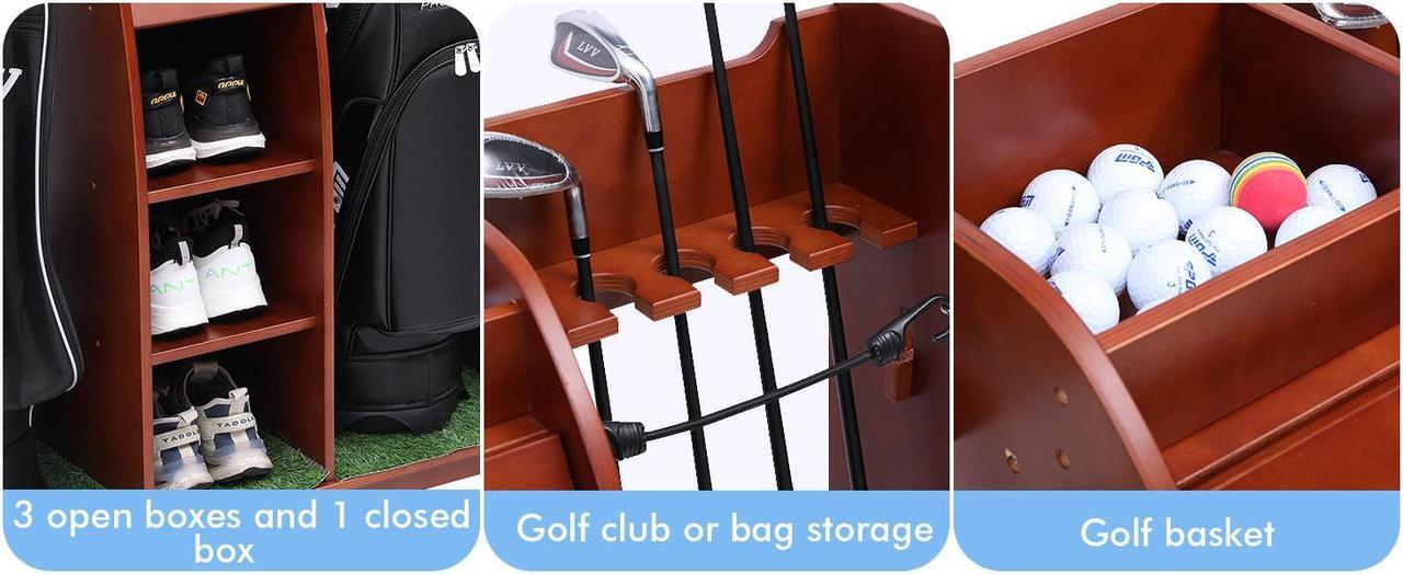 Alt view image 7 of 7 - LUGANG Land Port Xu Golf Bag Organizer, Premium Wooden Golf Storage Rack, Stylish Golf Bag Storage Rack, Golf Equipment Organizer for Garage, Indoor Spaces and More, Holds 2 Golf Bags REDDISHBROWN