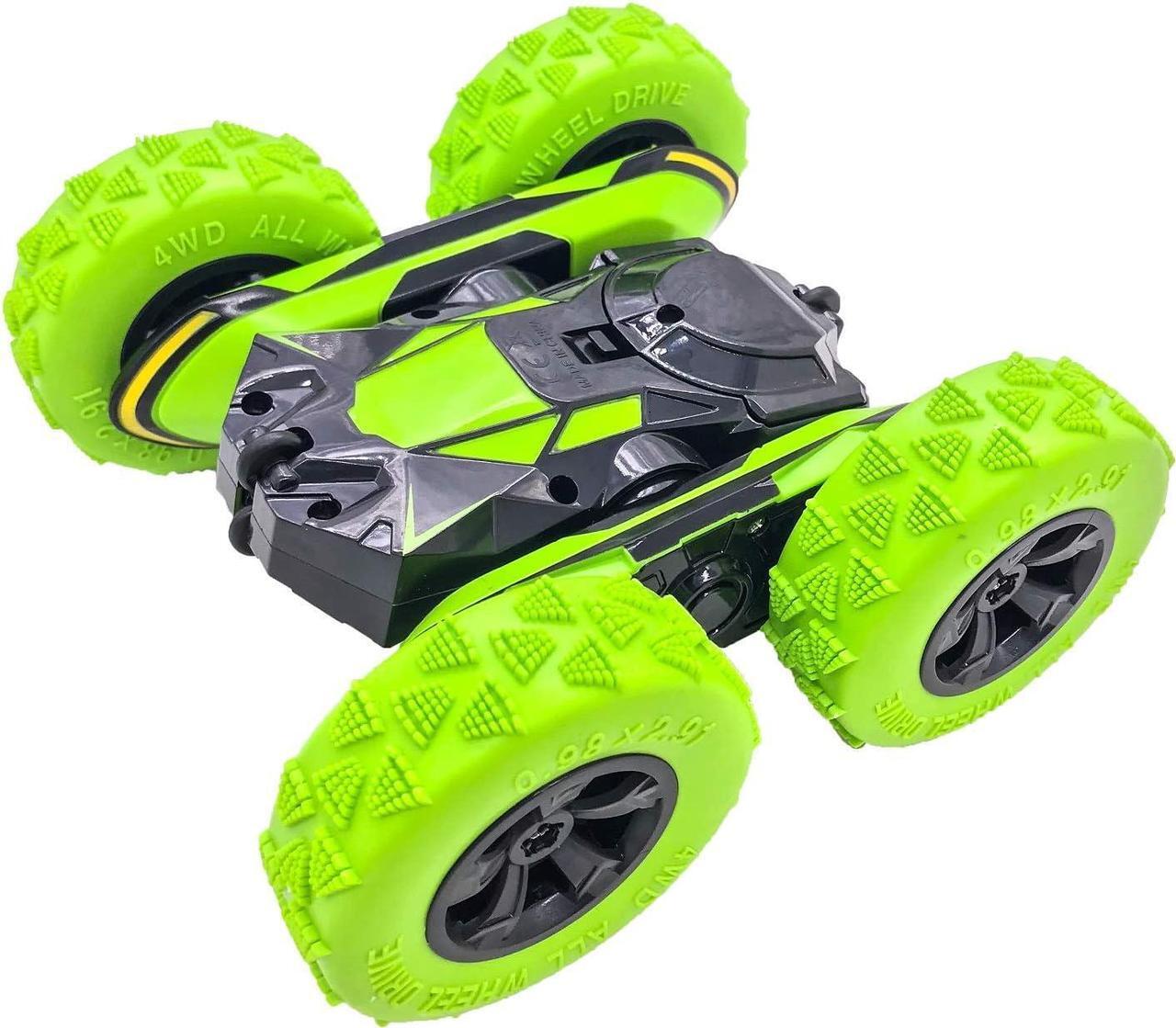 Alt view image 7 of 7 - Threeking RC Stunt Cars Remote Control Car Double-Sided Driving 360-degree Flips Rotating Car Toy, Green