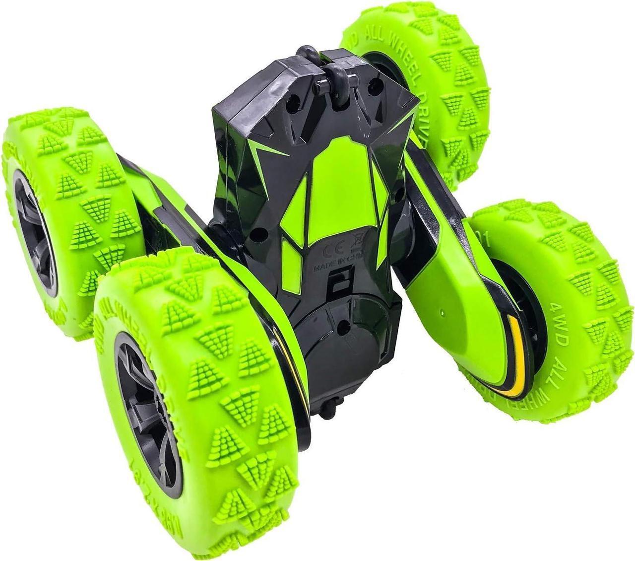 Alt view image 3 of 7 - Threeking RC Stunt Cars Remote Control Car Double-Sided Driving 360-degree Flips Rotating Car Toy, Green