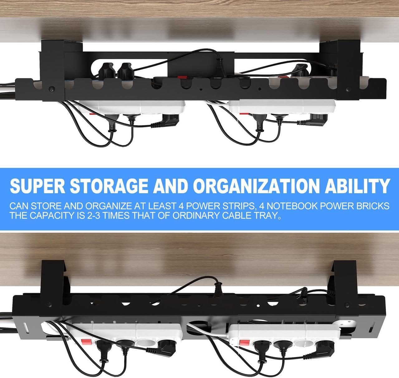 Alt view image 2 of 7 - 2PACKS Cable Management Under Desk Tray Adjustable Large Under Table Cord Wire Organizer for Standing Desk