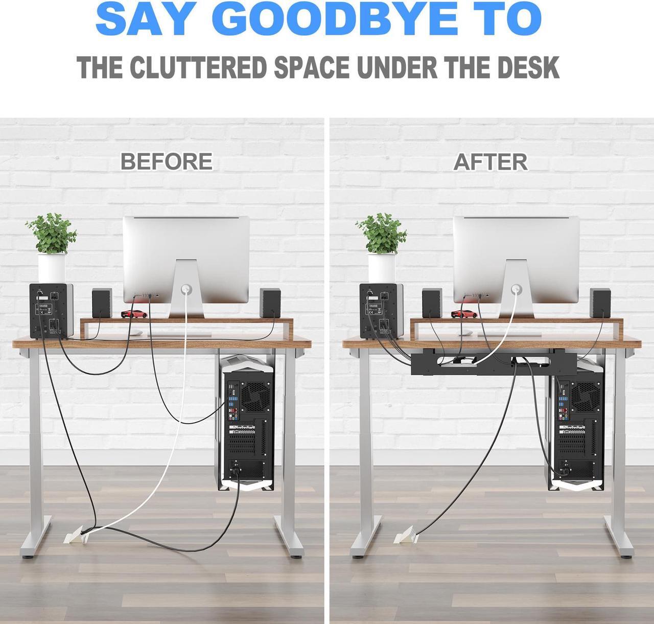 Alt view image 7 of 7 - 2PACKS Cable Management Under Desk Tray Adjustable Large Under Table Cord Wire Organizer for Standing Desk
