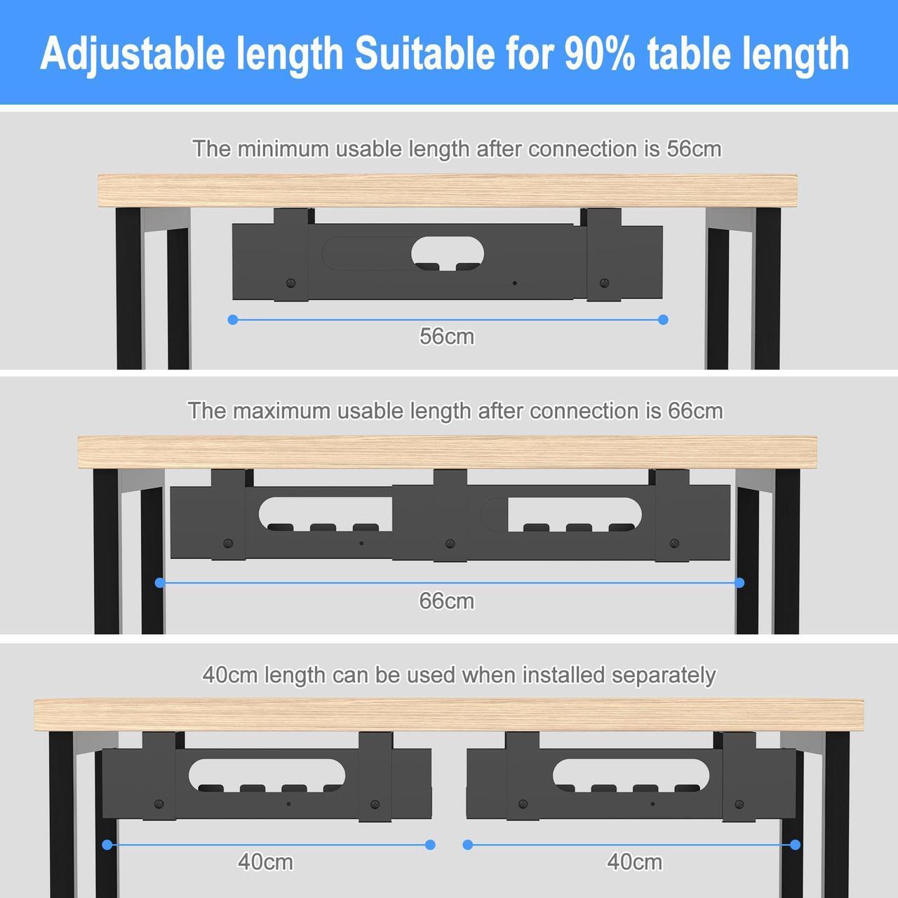 Alt view image 5 of 7 - 2PACKS Cable Management Under Desk Tray Adjustable Large Under Table Cord Wire Organizer for Standing Desk