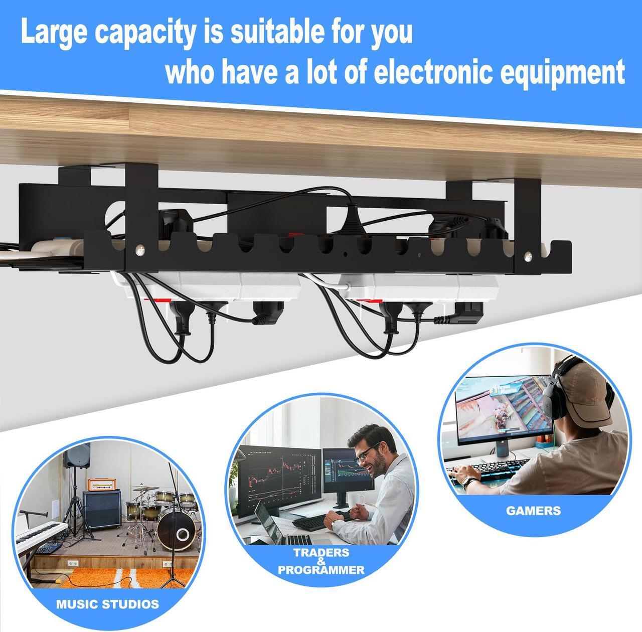 Alt view image 6 of 7 - 2PACKS Cable Management Under Desk Tray Adjustable Large Under Table Cord Wire Organizer for Standing Desk