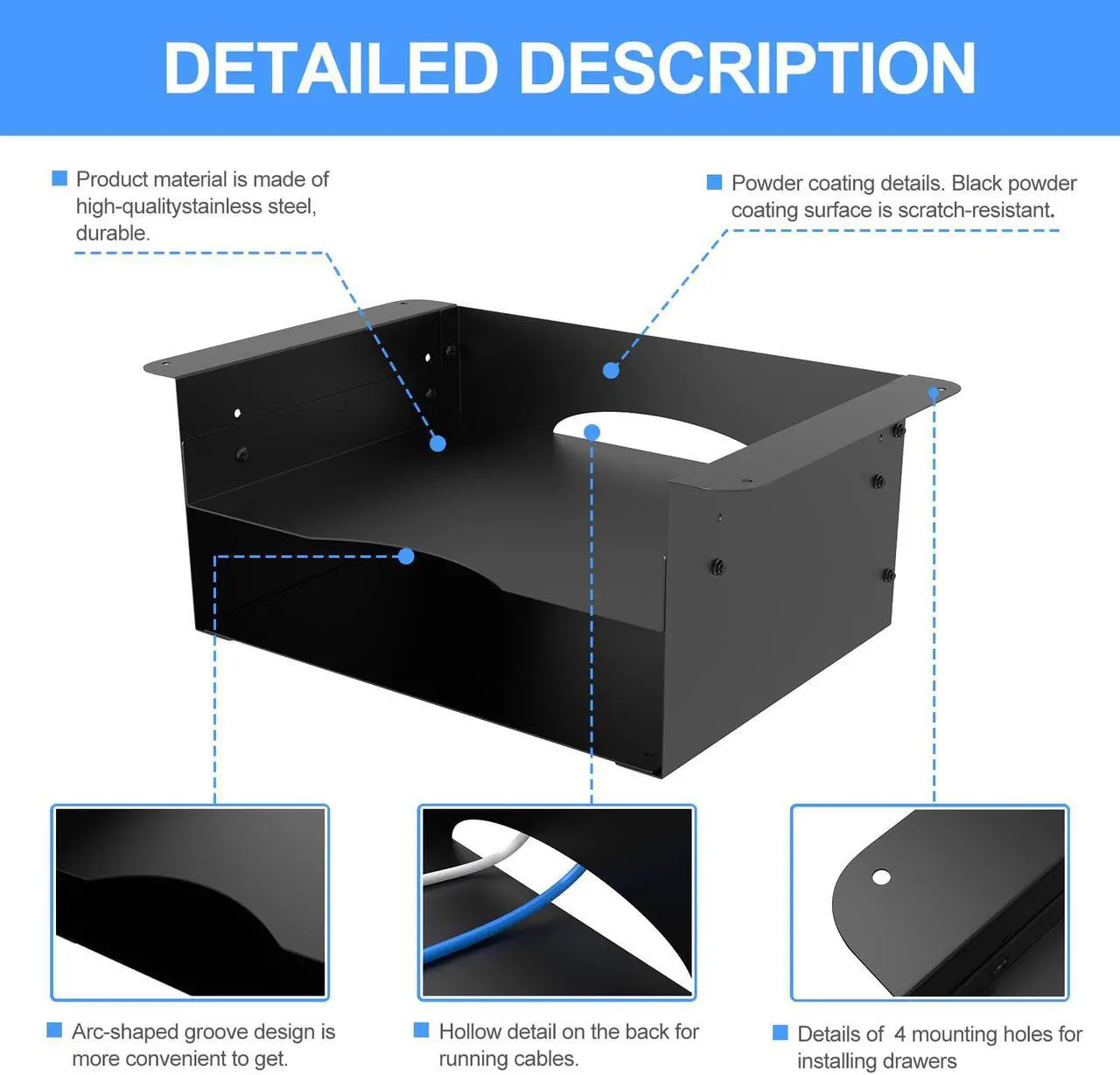 Alt view image 6 of 7 - Under desk storage Metal Shelf Double Layer Design with Adjustable Tray organizer drawer with Big Hole in the back for Stand Up Desks Office Desks Workstations Tv Stand
