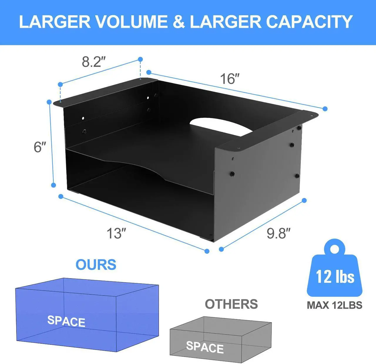 Alt view image 3 of 7 - Under desk storage Metal Shelf Double Layer Design with Adjustable Tray organizer drawer with Big Hole in the back for Stand Up Desks Office Desks Workstations Tv Stand