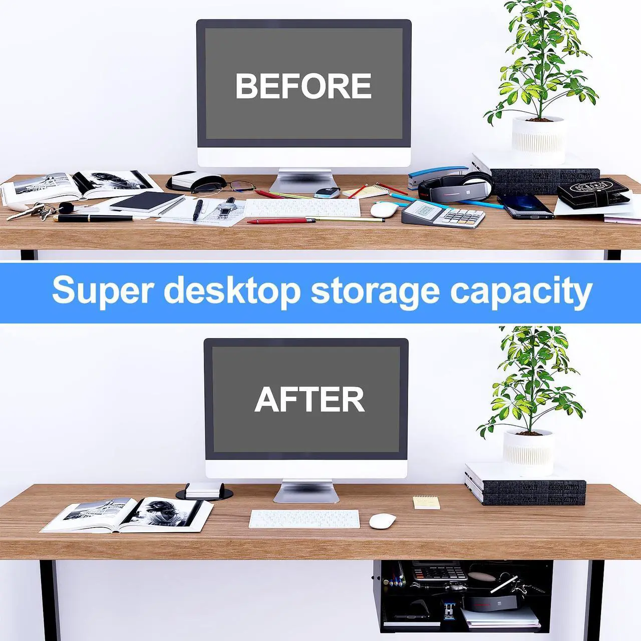 Alt view image 2 of 7 - Under desk storage Metal Shelf Double Layer Design with Adjustable Tray organizer drawer with Big Hole in the back for Stand Up Desks Office Desks Workstations Tv Stand
