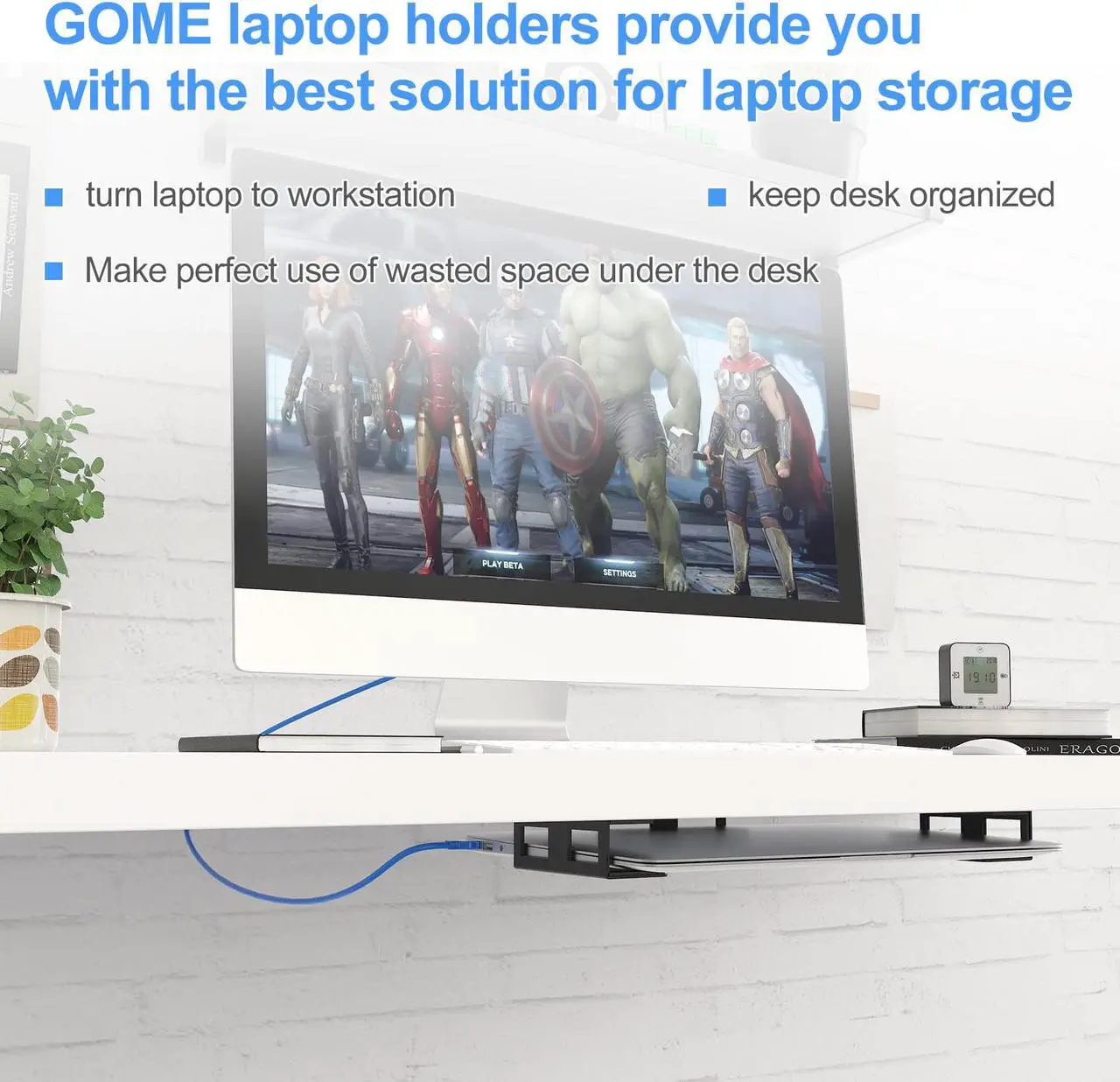 Alt view image 6 of 7 - Under Desk Laptop Mount Metal Bracket with Felt Board to Protect Your Laptop, Under Desk Laptop Tray Holder Desk Shelf with Screws to Enhanced Stability