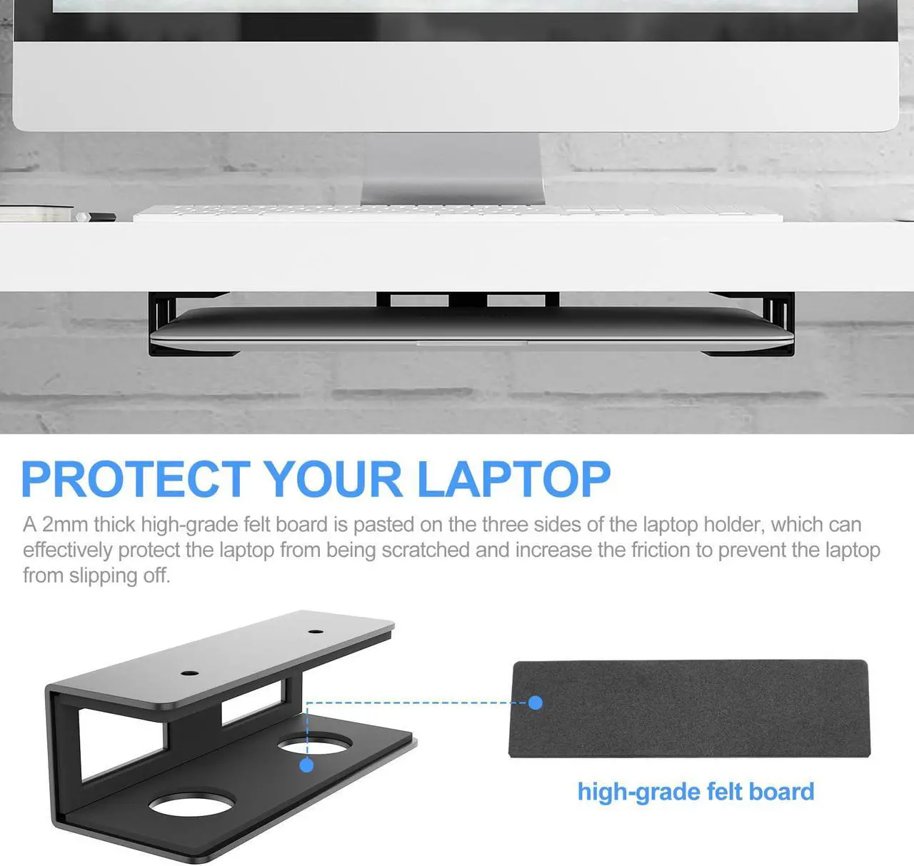 Alt view image 2 of 7 - Under Desk Laptop Mount Metal Bracket with Felt Board to Protect Your Laptop, Under Desk Laptop Tray Holder Desk Shelf with Screws to Enhanced Stability