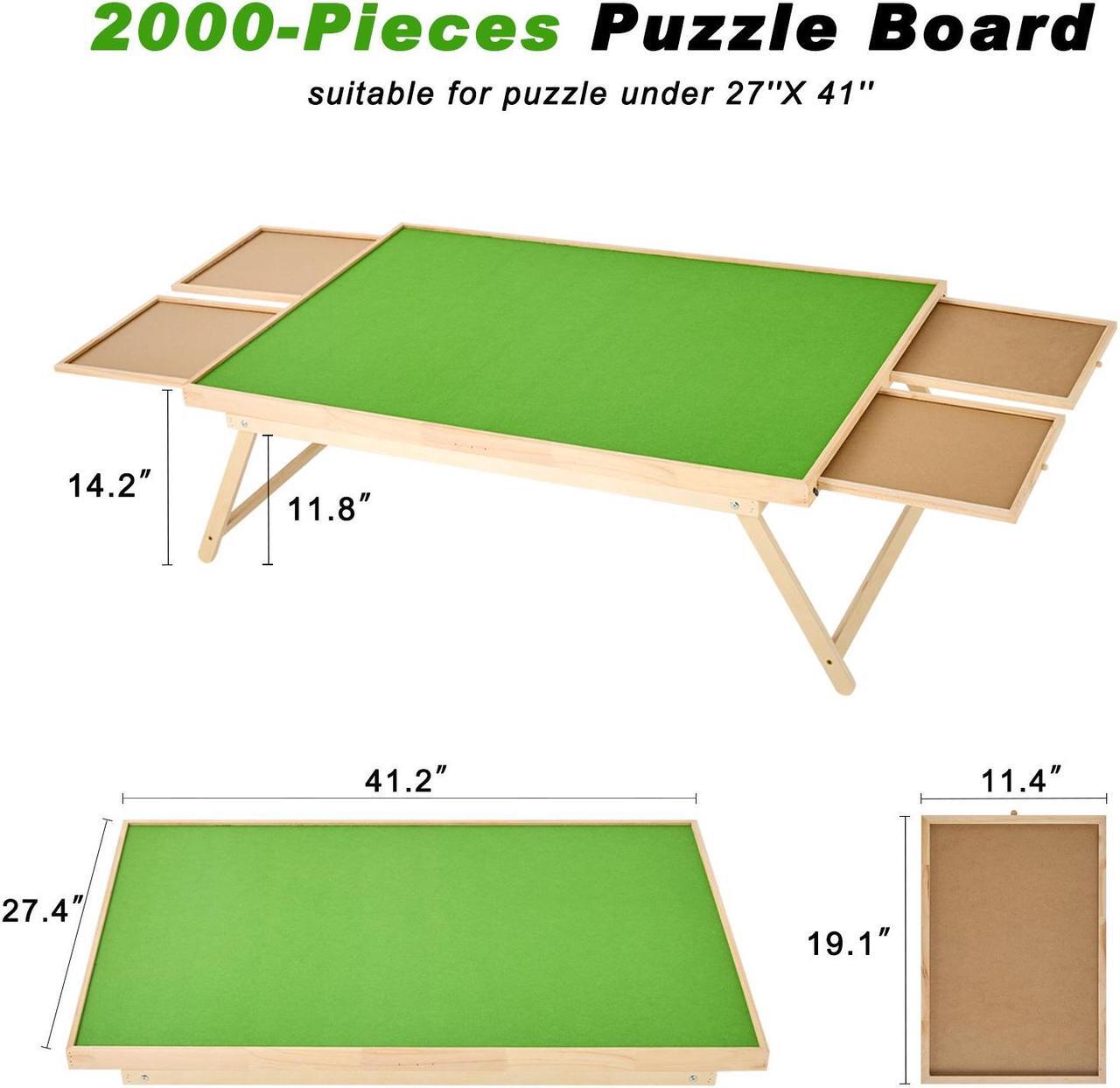 Alt view image 2 of 7 - GXMMAT 2000 Pieces Puzzle Table with Folding Legs, Wooden Jigsaw Puzzle Board with 4 Drawers and Transparent Protective Cover, Portable Puzzle Gift for Adults