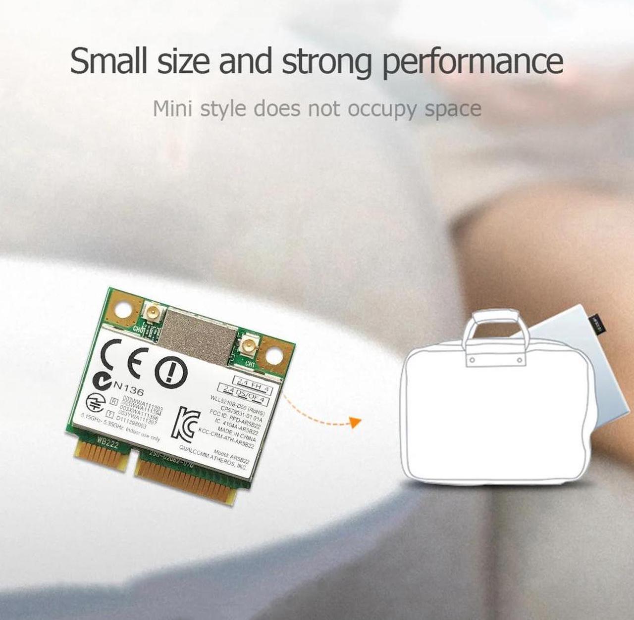 Alt view image 5 of 7 - Dual Band 300Mbps Wifi AR5B22 Wireless 802.11a/b/g/n Half Mini PCI-E WLAN 2.4G/5Ghz 4.0 Wi-Fi Wireless Network Card