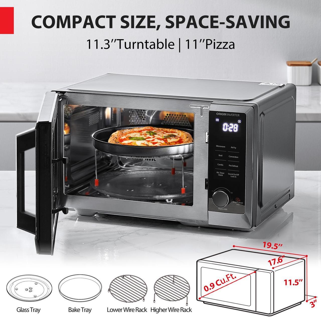 Alt view image 6 of 7 - Toshiba 6-in-1 Countertop Microwave Oven with Inverter Technology, Air Fryer and Speedy Combi, Small Convection Microwave with 27 Preset Menus, Eco-Mode, Sound On/Off, 0.9 cu.ft, 900W, Black