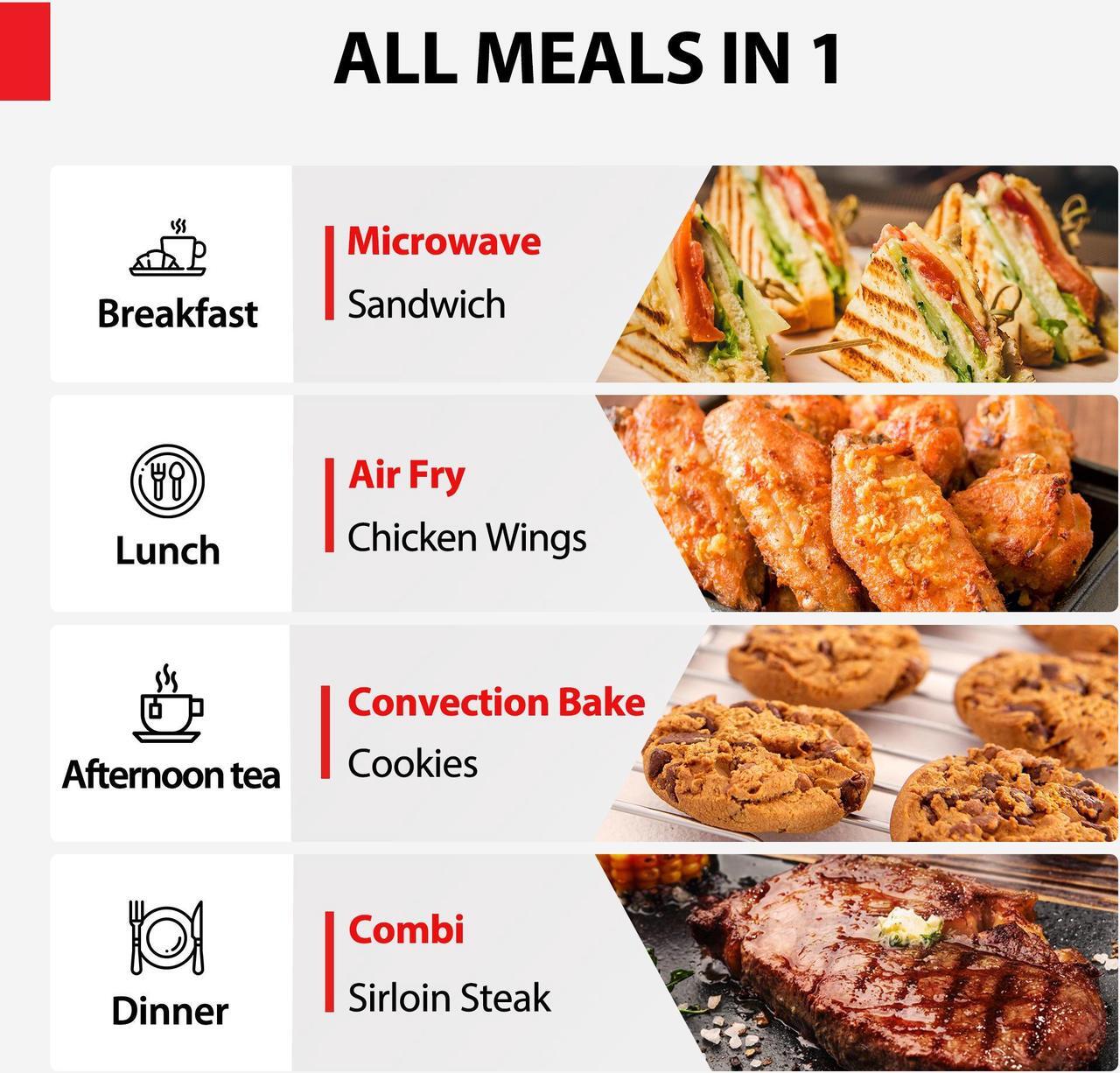Alt view image 3 of 7 - Toshiba 6-in-1 Countertop Microwave Oven with Inverter Technology, Air Fryer and Speedy Combi, Small Convection Microwave with 27 Preset Menus, Eco-Mode, Sound On/Off, 0.9 cu.ft, 900W, Black