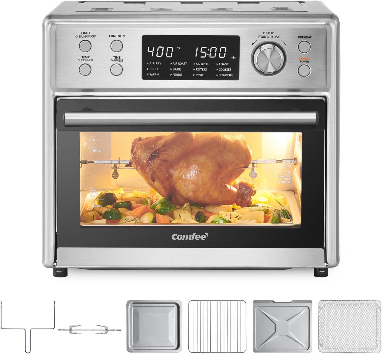 Main image of COMFEE 12-in-1 Air Fryer Toaster Oven Combo 6 Slice Countertop Convection Oven with Rotisserie Precise Temperature Control 26.4 QT Large Capacity Fits 12 Pizza 6 Accessories Stainless Steel