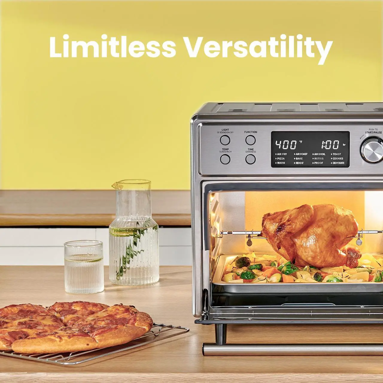 Alt view image 7 of 7 - COMFEE 12-in-1 Air Fryer Toaster Oven Combo 6 Slice Countertop Convection Oven with Rotisserie Precise Temperature Control 26.4 QT Large Capacity Fits 12 Pizza 6 Accessories Stainless Steel