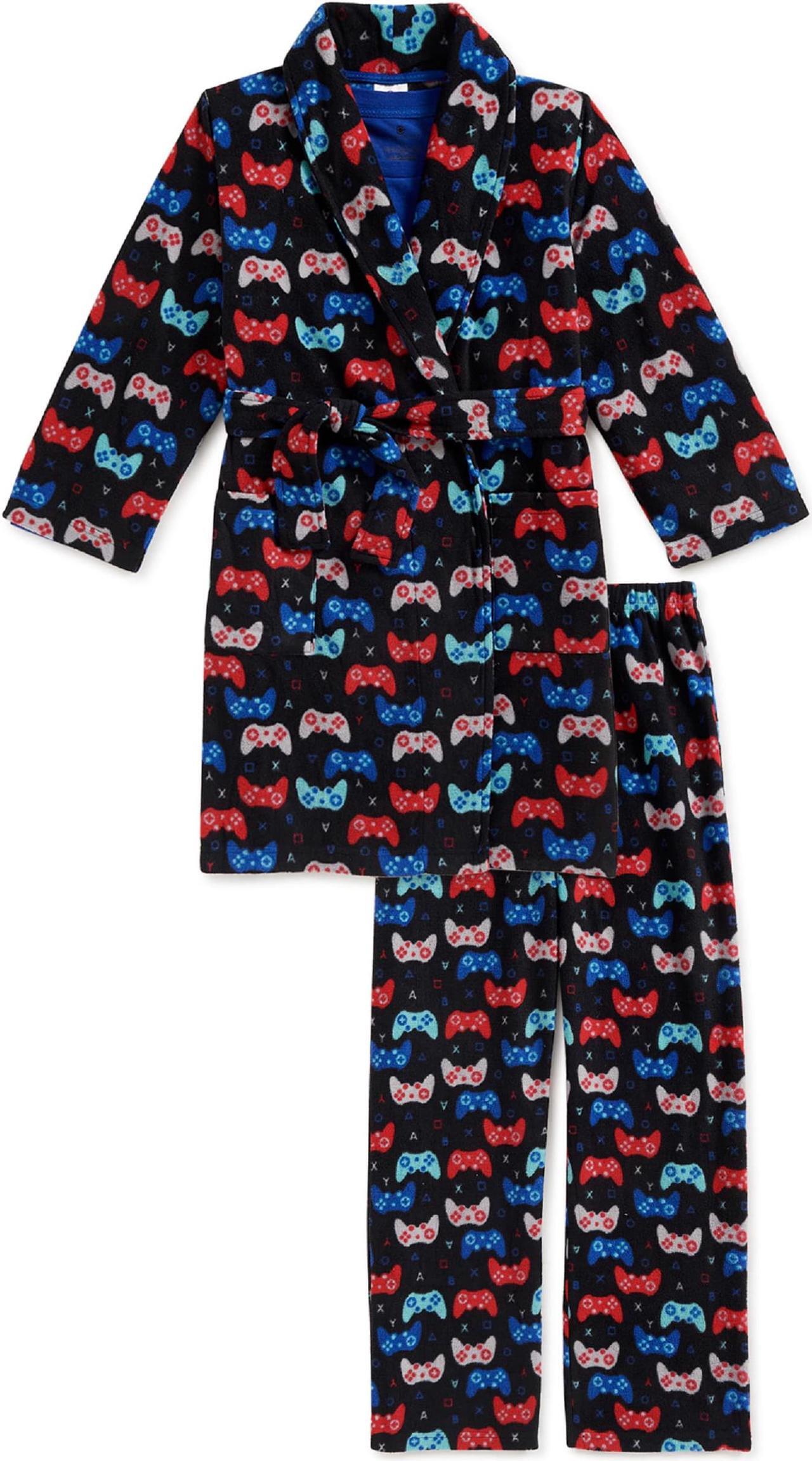 Alt view image 4 of 4 - Championship Gold Boys Game Over Remote Graphic Tee, Pants & Robe Pajama Set,  3-Piece, 4/5