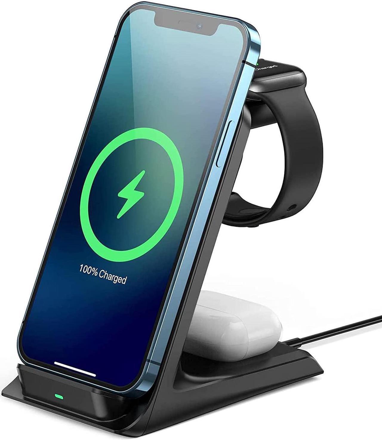 Wireless Charger, 3 in 1 15W Wireless Charger Stand Compatible with iPhone 12/12Pro/11/11Pro/Max/XR/XS Max/X iWatch 6/SE/5/4/3/2/1/AirPods, Samsung Galaxy S21/S20/S20+/S10