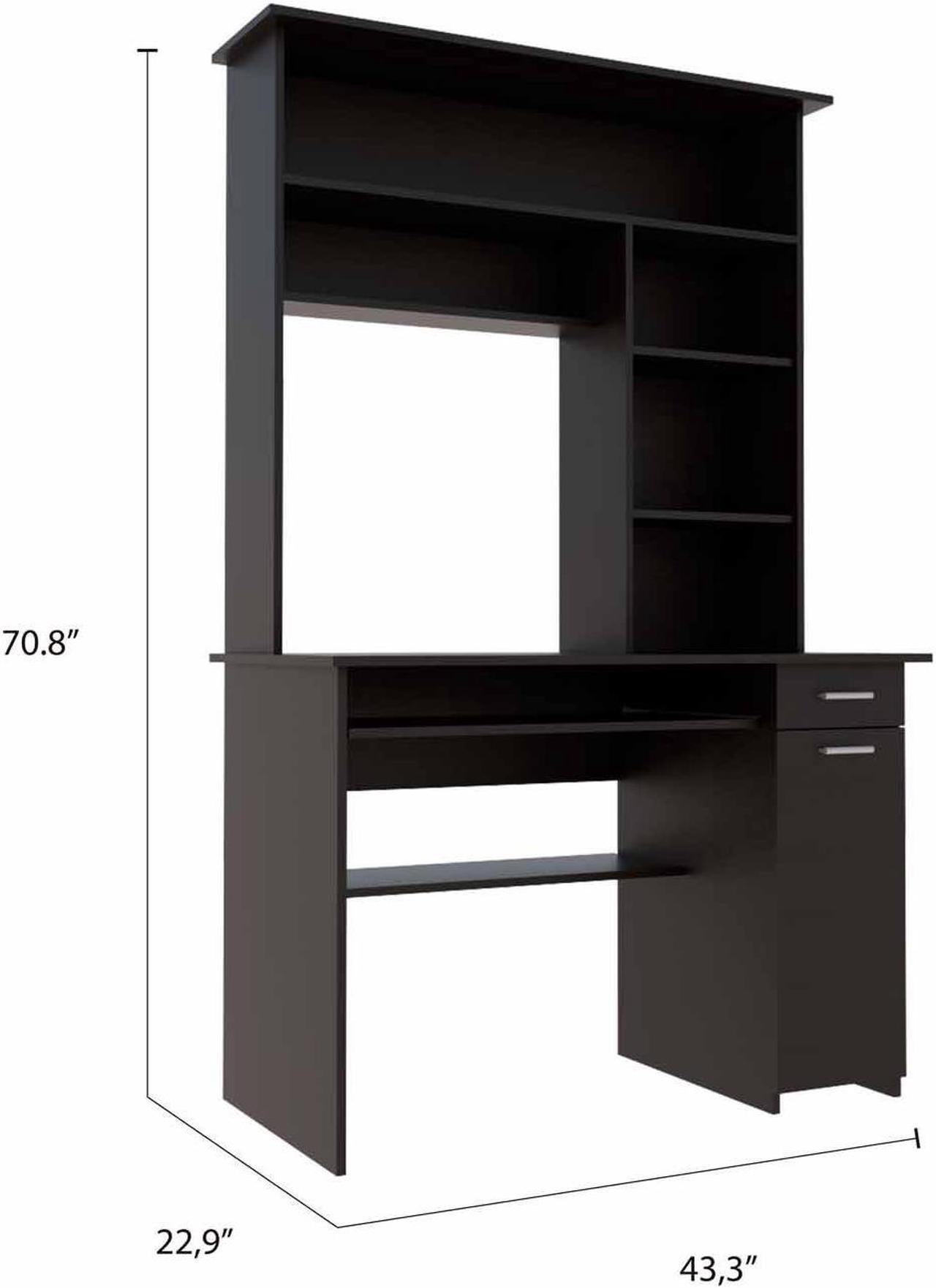 Alt view image 6 of 7 - FM FURNITURE Weston 2 Computer Desk, For An Office Or Home Office, With 2 Drawers, 6 Shelves And A Hutch, Black Wengue Finish, Particle Board, Wood texture, Easy To Assamble.