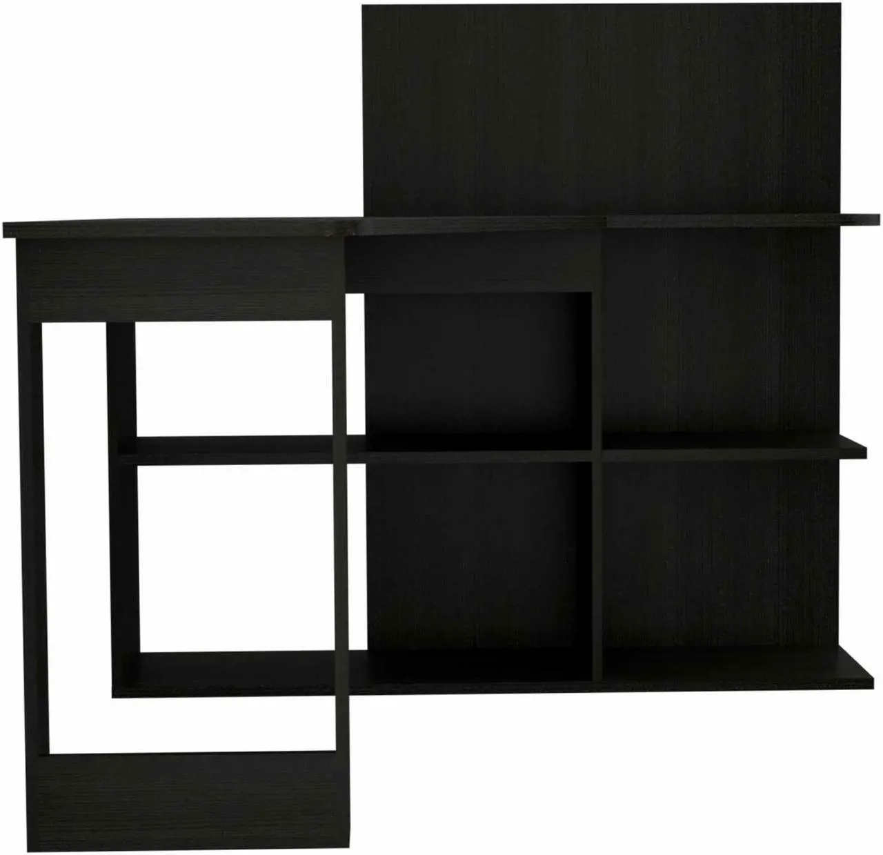 Alt view image 3 of 7 - FM FURNITURE Fresno Computer Desk,  For An Office Or Home Office, With 4 Shelves, And Dual Table Top, Black Wengue Finish, Particle Board, Wood texture, Easy To Assamble.
