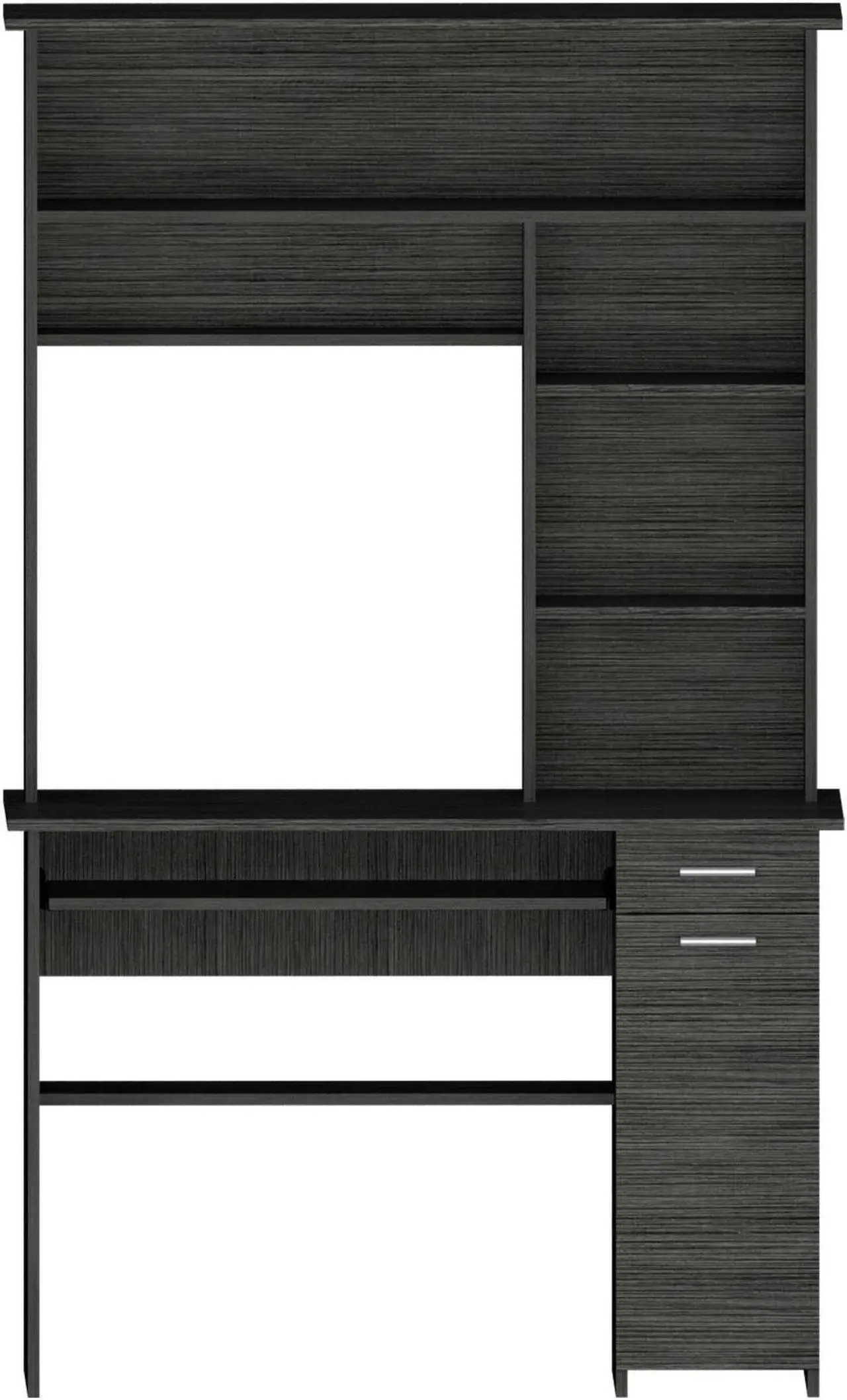 Alt view image 4 of 7 - FM FURNITURE Weston 2 Computer Desk, For An Office Or Home Office, With 2 Drawers, 6 Shelves And A Hutch, Gray Oak Finish, Particle Board, Wood texture, Easy To Assamble.