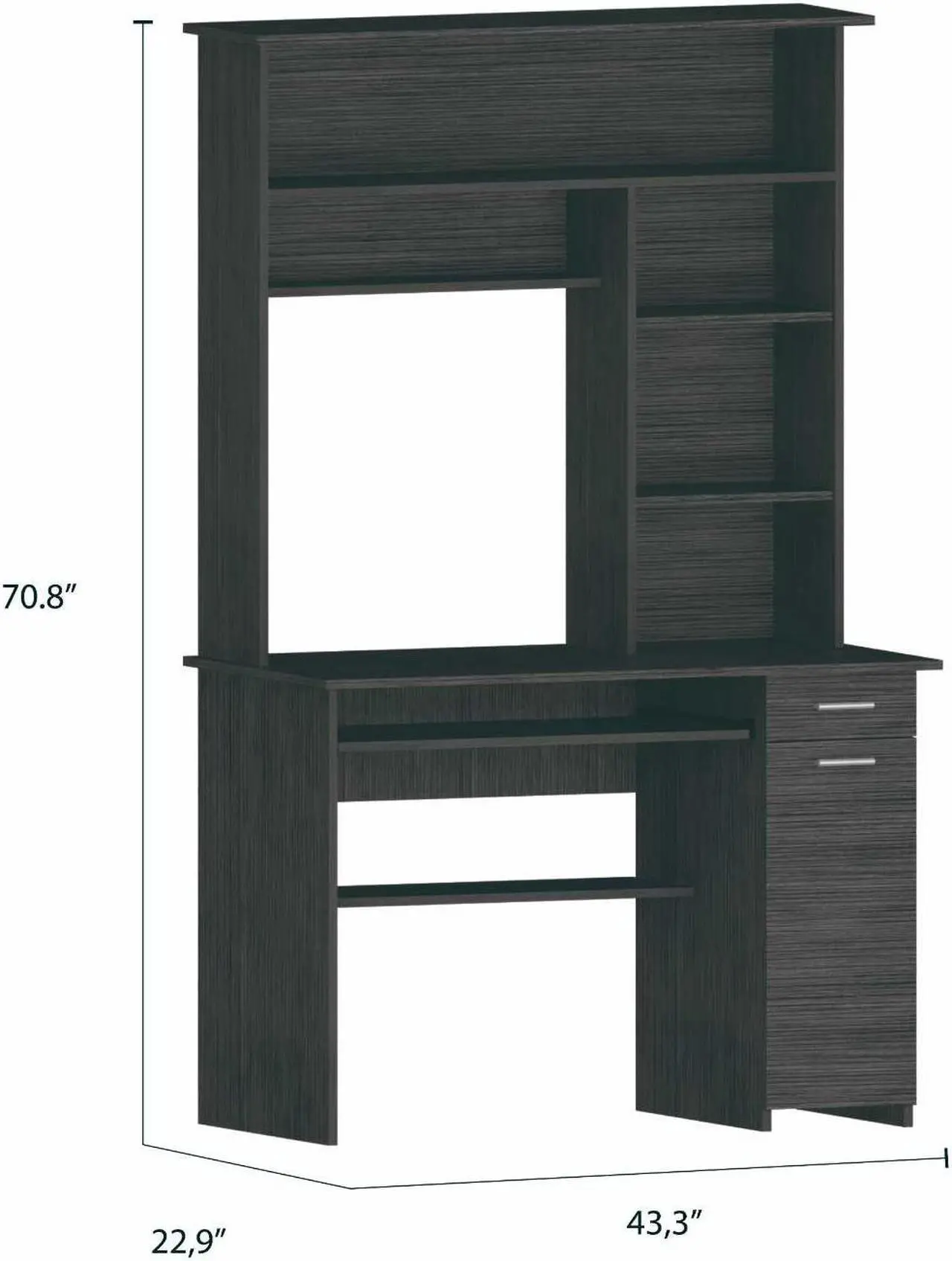 Alt view image 6 of 7 - FM FURNITURE Weston 2 Computer Desk, For An Office Or Home Office, With 2 Drawers, 6 Shelves And A Hutch, Gray Oak Finish, Particle Board, Wood texture, Easy To Assamble.