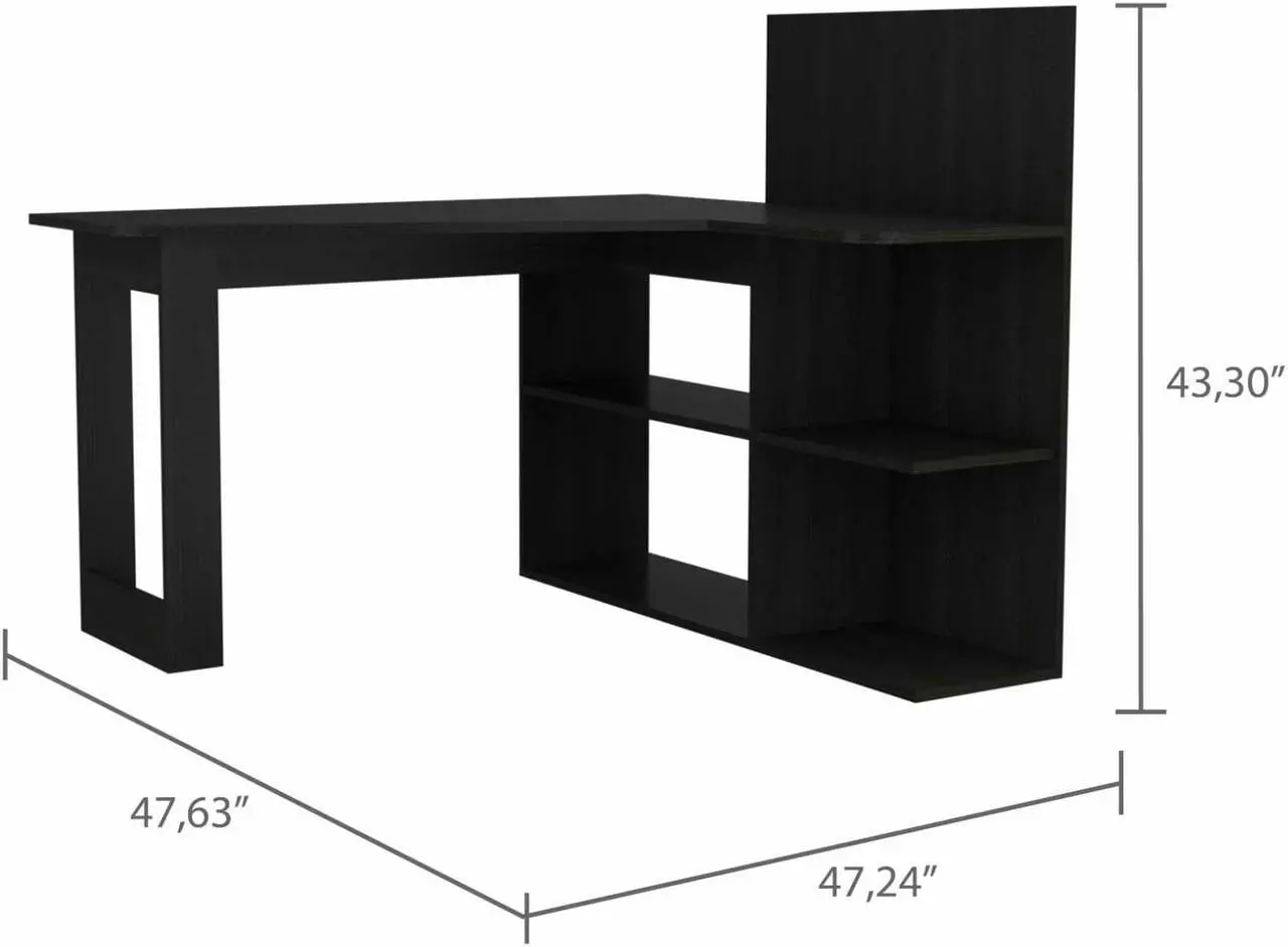 Alt view image 6 of 7 - FM FURNITURE Fresno Computer Desk,  For An Office Or Home Office, With 4 Shelves, And Dual Table Top, Black Wengue Finish, Particle Board, Wood texture, Easy To Assamble.