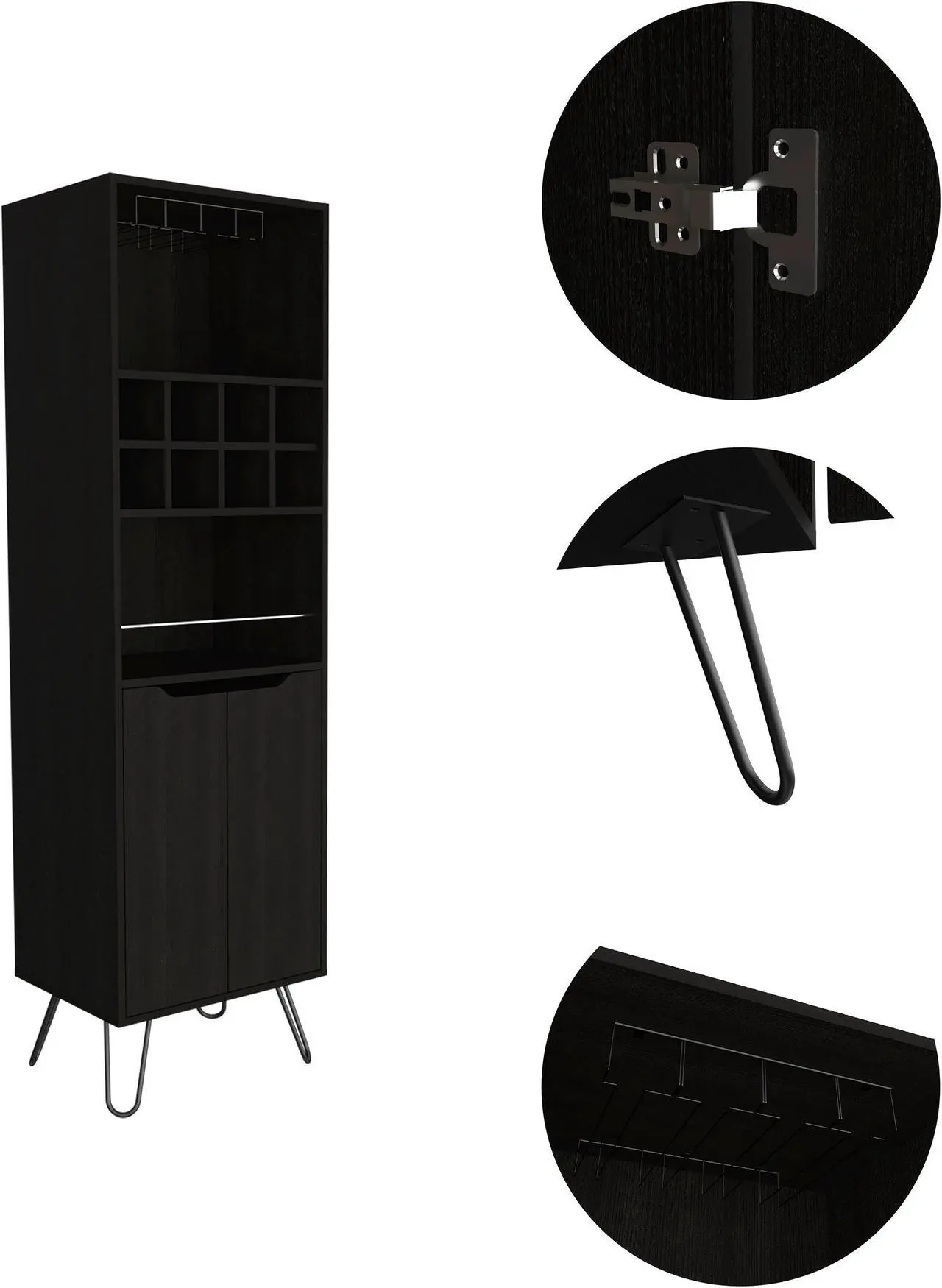 Alt view image 3 of 6 - Sheffield H Bar Cabinet, Eight Bottle Cubbies, Two Glass Shelves