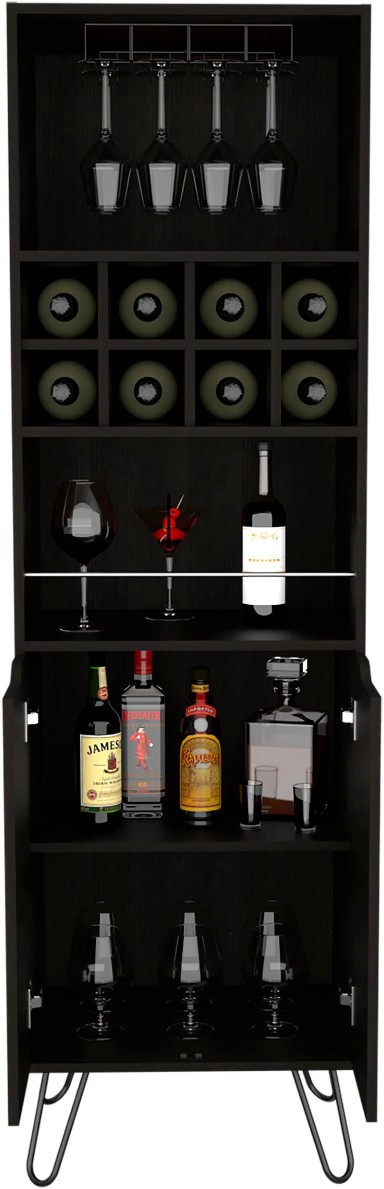 Alt view image 4 of 6 - Sheffield H Bar Cabinet, Eight Bottle Cubbies, Two Glass Shelves