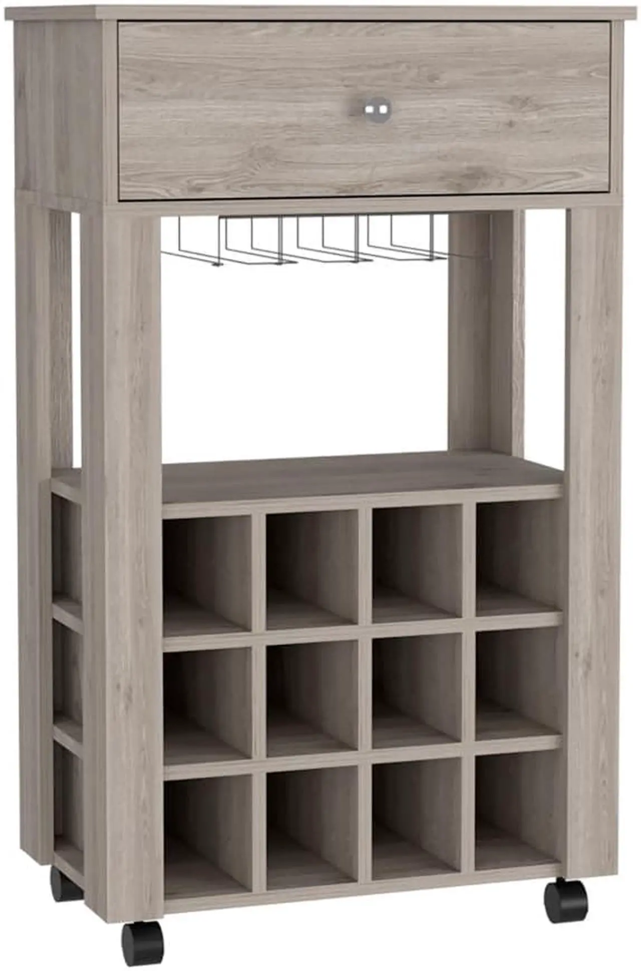 Alt view image 2 of 7 - Ace Bar Cart, Twelve Built-in Wine Rack, Casters, Drawer