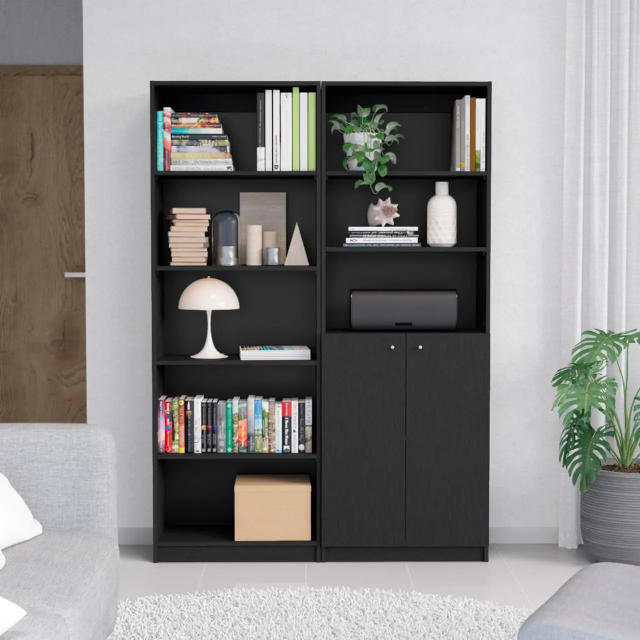 Main image of Reid 2 Piece Living Room Set with 2 Bookcases, Black