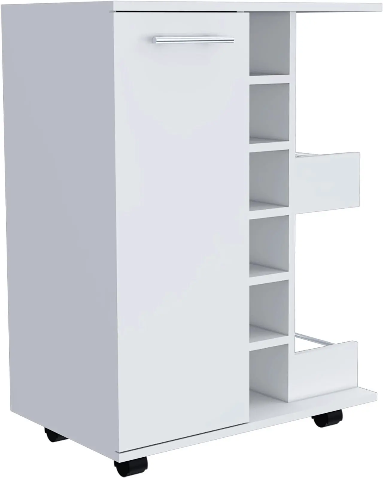 Alt view image 2 of 7 - Tennessee Bar Cart, One Cabinet With Division, Six Cubbies For Liquor, Two Shelves