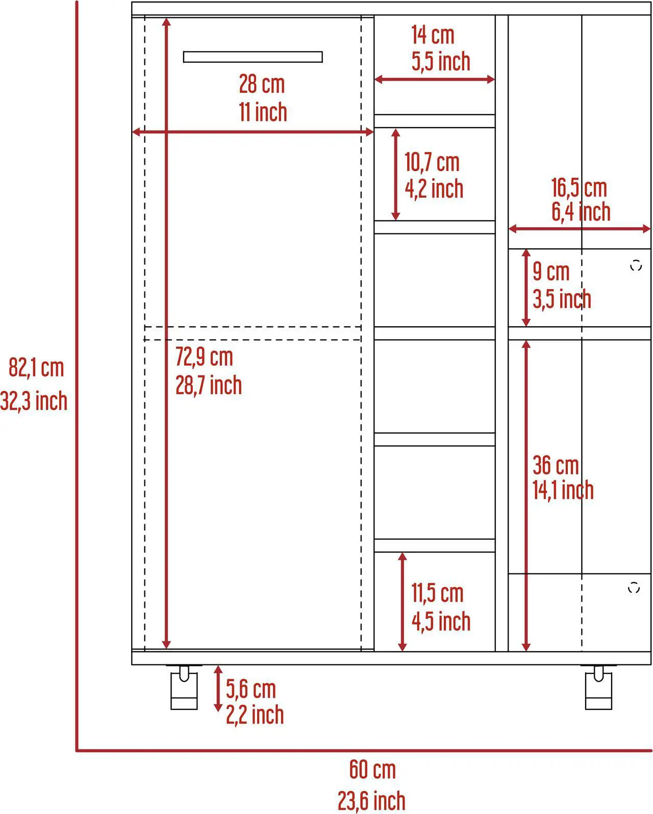 Alt view image 7 of 7 - Tennessee Bar Cart, One Cabinet With Division, Six Cubbies For Liquor, Two Shelves
