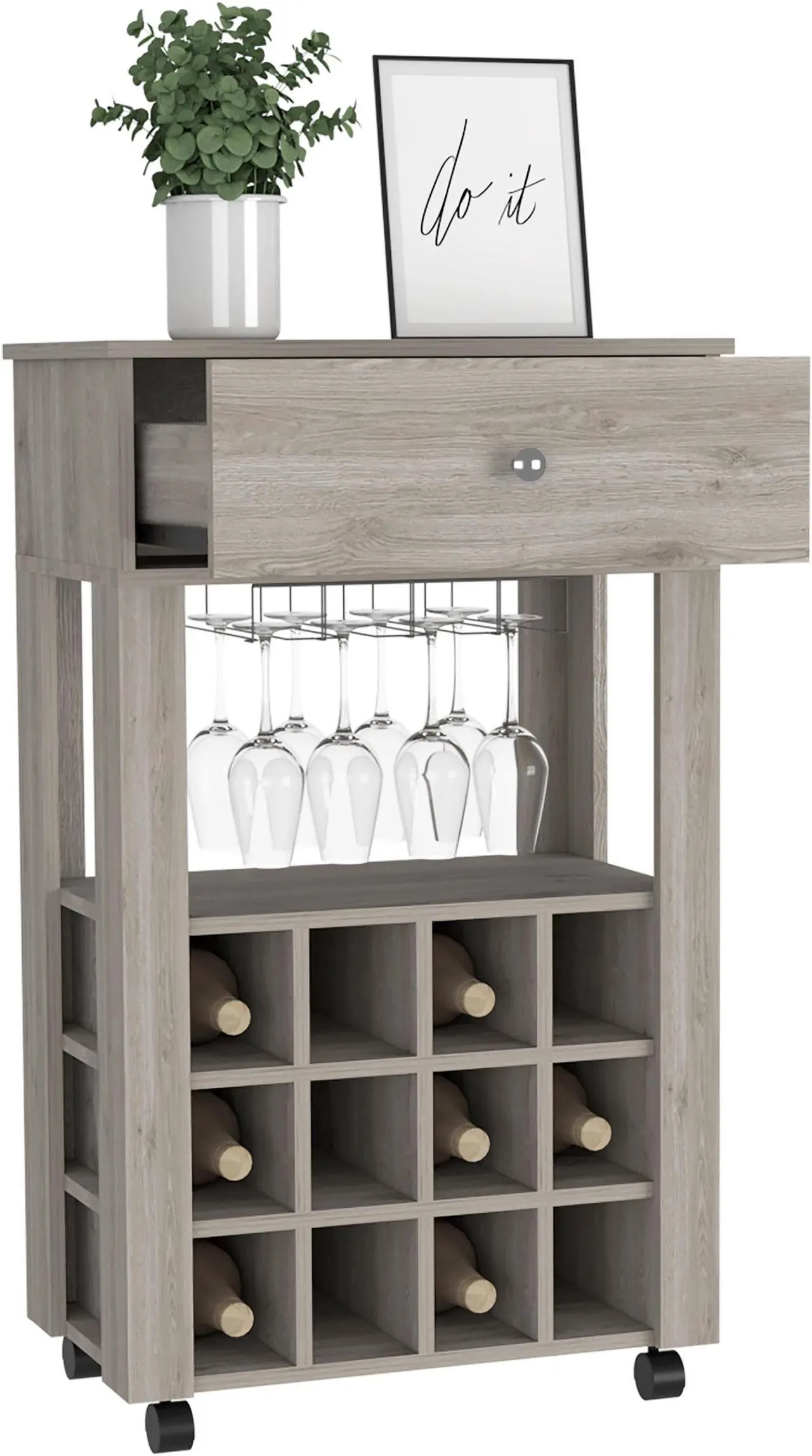 Alt view image 4 of 7 - Ace Bar Cart, Twelve Built-in Wine Rack, Casters, Drawer