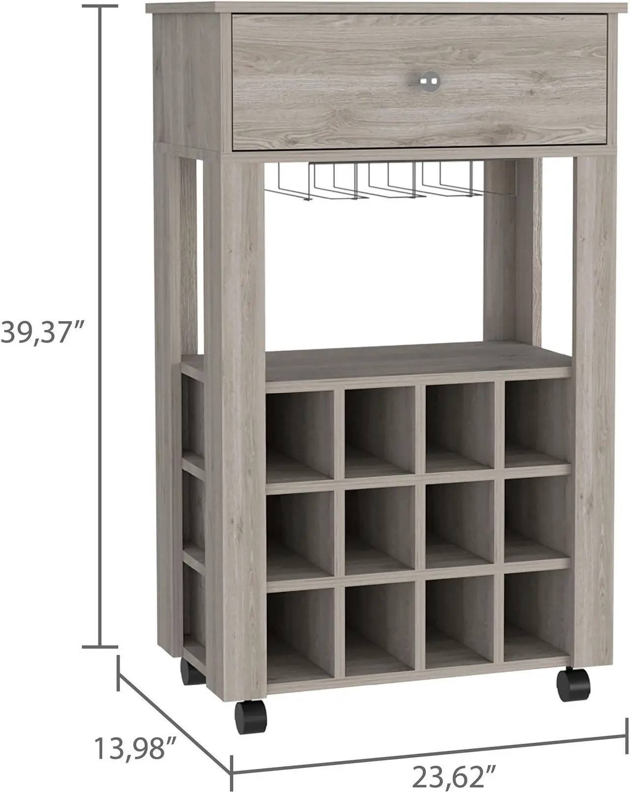 Alt view image 6 of 7 - Ace Bar Cart, Twelve Built-in Wine Rack, Casters, Drawer