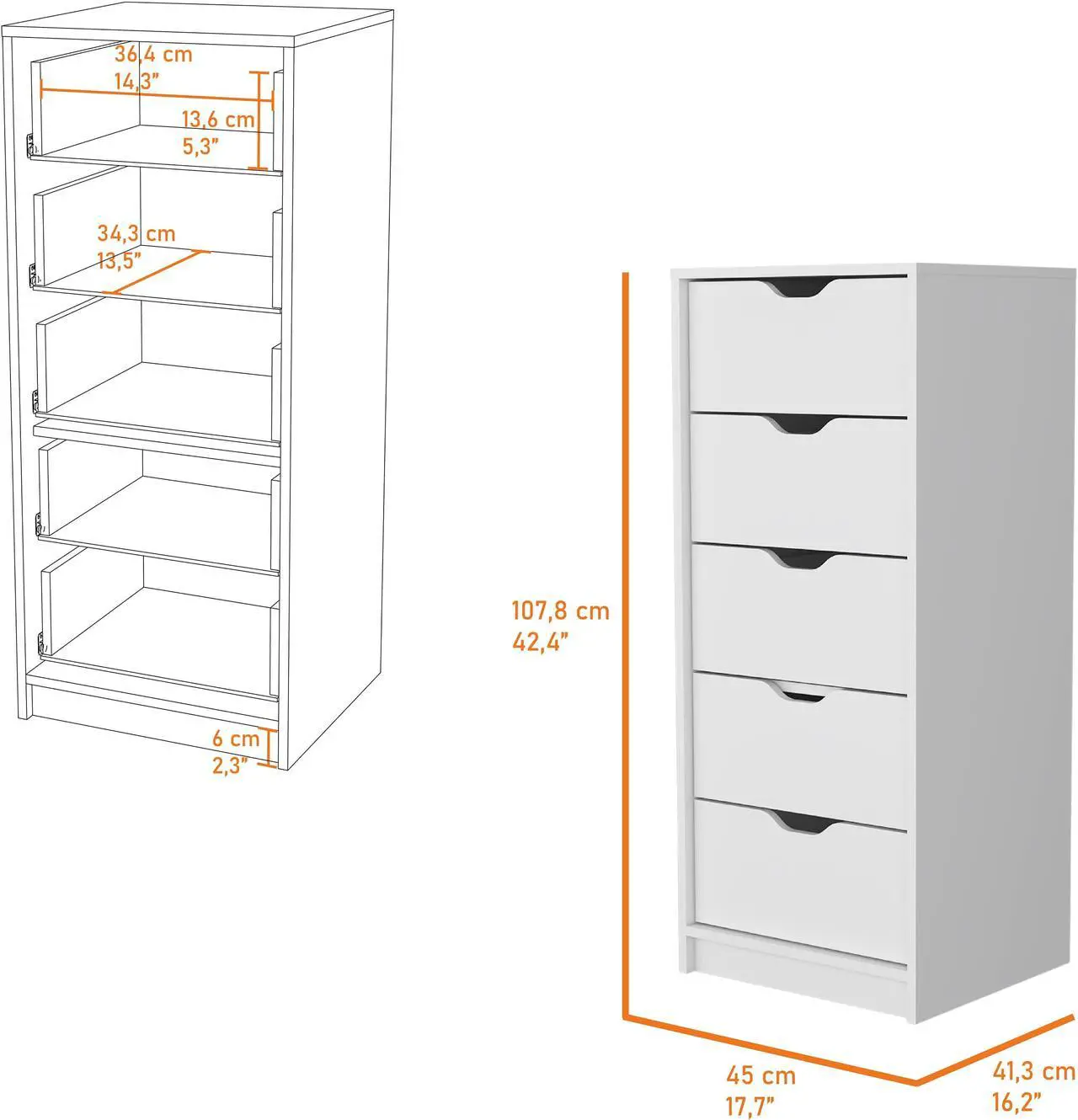 Alt view image 7 of 7 - Dillon 5 Narrow Drawer Dresser, Tall Chest of Drawers