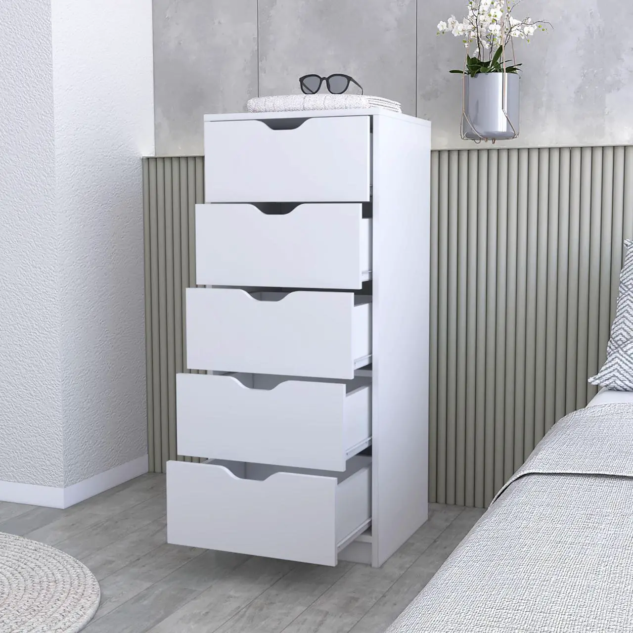 Alt view image 4 of 7 - Dillon 5 Narrow Drawer Dresser, Tall Chest of Drawers