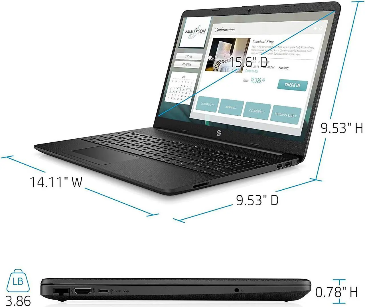 Alt view image 7 of 7 - 2021 HP Notebook 15 Laptop, 15.6" Full HD Screen, Intel Celeron N4020 Processor, 16GB DDR4 Memory, 1TB SSD, Webcam, Type-C, RJ-45, HDMI, Windows 10 Home, Black