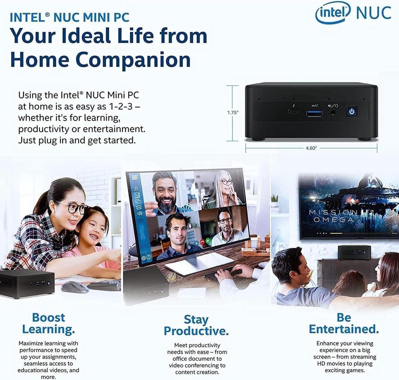 Alt view image 6 of 7 - Intel NUC 11 Business Mini PC Performance Kit, Intel Core i7-1165G7, 64GB RAM, 2TB PCIe M.2 SSD + 2TB HDD, Wi-Fi 6, HDMI, RJ45, MiniDP, Windows 11 Pro