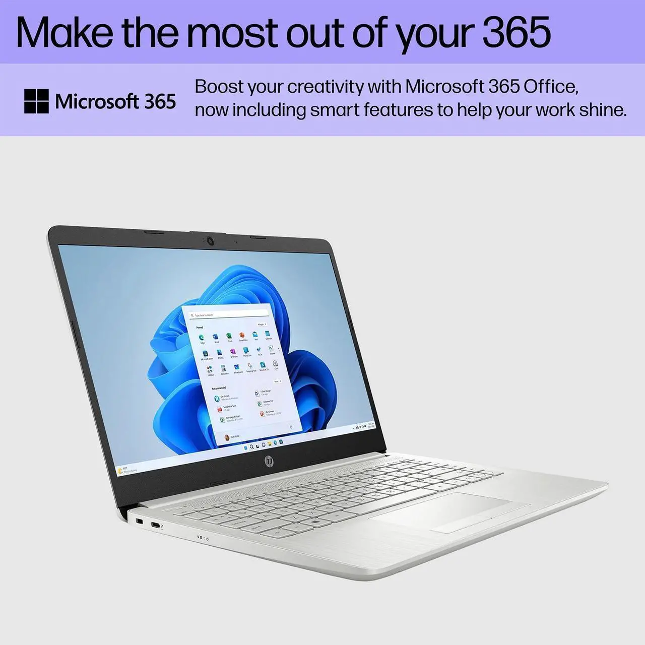 Alt view image 2 of 7 - HP Portable Laptop, Student and Business, 14" HD Display, Intel Quad-Core N4120, 4GB DDR4 RAM, 64GB eMMC, 1 Year Office 365, Webcam, RJ-45, HDMI, Wi-Fi, Windows 11 Home, Silver
