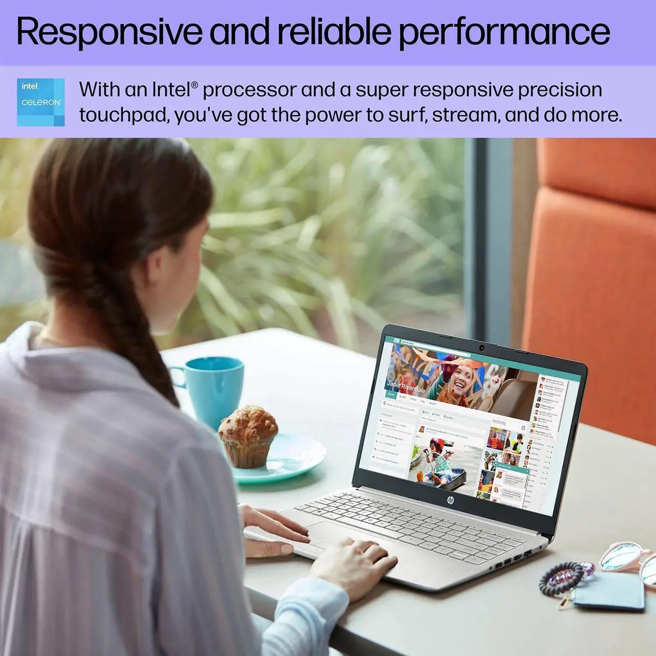 Alt view image 3 of 7 - HP Portable Laptop, Student and Business, 14" HD Display, Intel Quad-Core N4120, 4GB DDR4 RAM, 64GB eMMC, 1 Year Office 365, Webcam, RJ-45, HDMI, Wi-Fi, Windows 11 Home, Silver