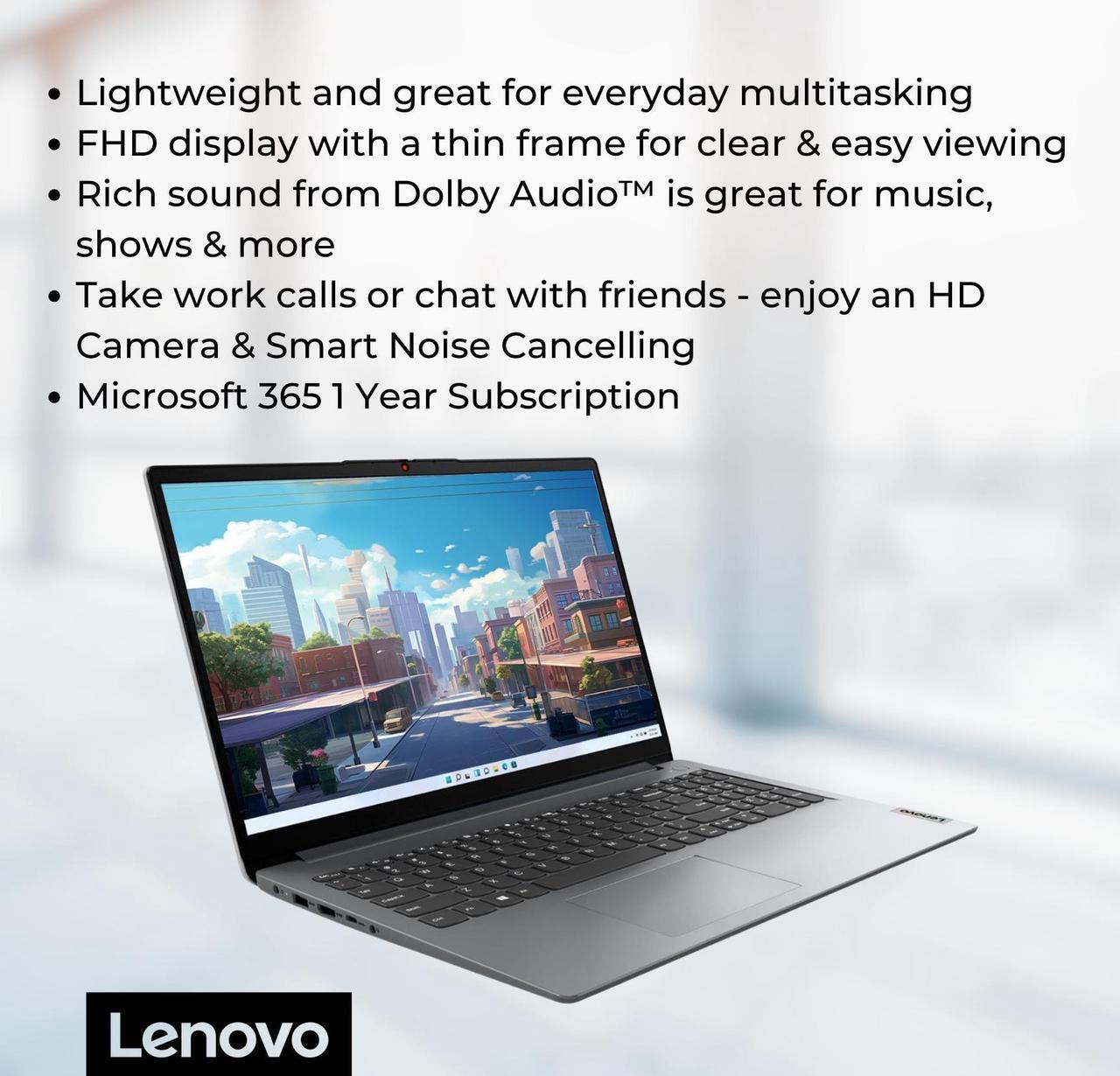 Alt view image 3 of 6 - Lenovo IdeaPad 1 Student Laptop, 15.6" FHD Display, Intel Dual Core Processor, 12GB RAM, 256GB SSD + 128GB eMMC, 1 Yr Office 365, Wi-Fi 6, Windows 11 Home, Grey