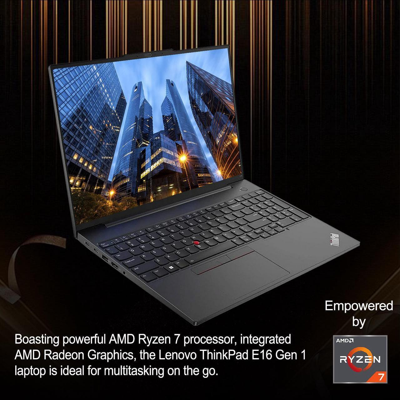 Alt view image 3 of 5 - LENOVO ThinkPad E16 Gen 1 Business Laptop, 16" FHD+ Display, AMD Ryzen 7 7730U, 24GB RAM, 1TB SSD, Backlit Keyboard, Fingerprint Reader, HDMI, RJ-45, Wi-Fi 6, Windows 11 Pro, Black