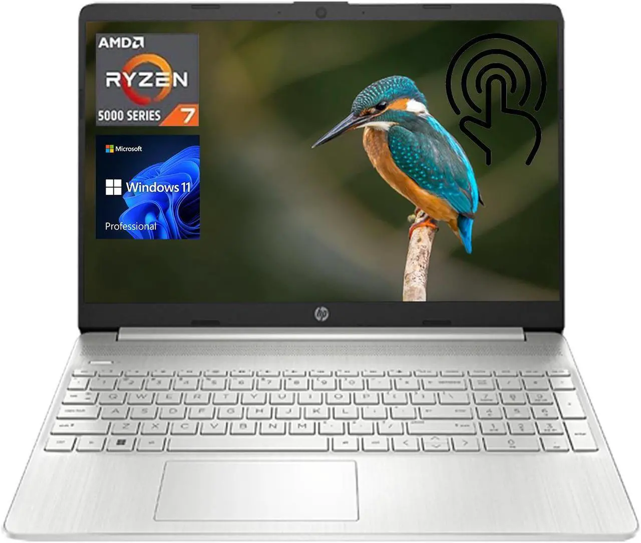 Main image of HP Essential Laptop, 15.6 FHD Touchscreen, AMD Ryzen 7 5700U Processor, 64GB RAM, 4TB SSD, Webcam, SD Card Reader, Numeric Keypad, HDMI, Wi-Fi, Windows 11 Pro, Silver