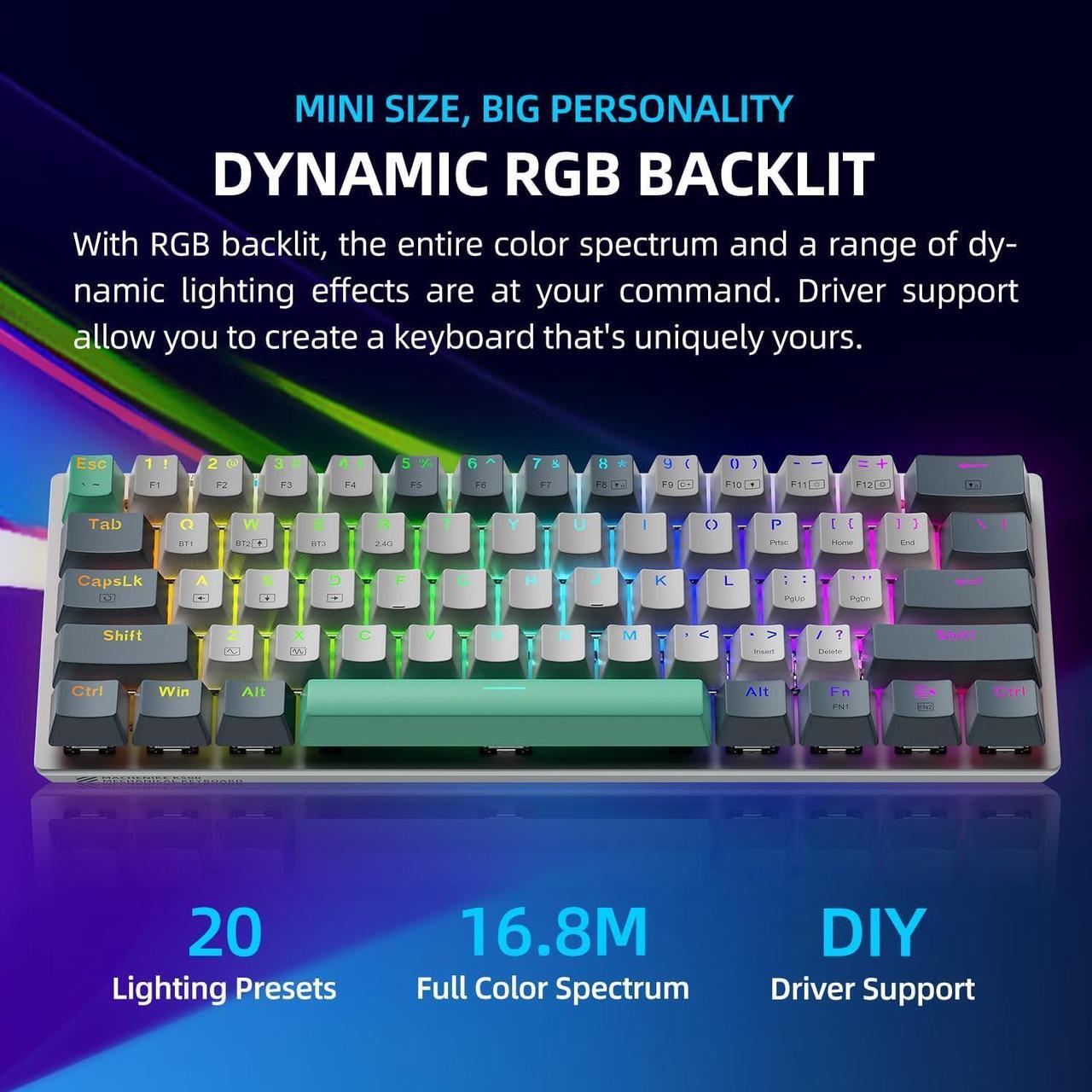 Alt view image 3 of 5 - Machenike K500-B61W 60% Wireless Mechanical Gaming Keyboard, 61 Keys Ultra-Compact Hot Swappable Linear Red Switch, Dynamic RGB Backlit, Anti-Ghosting, Double-Shot PBT Keycaps, Win/Mac, White