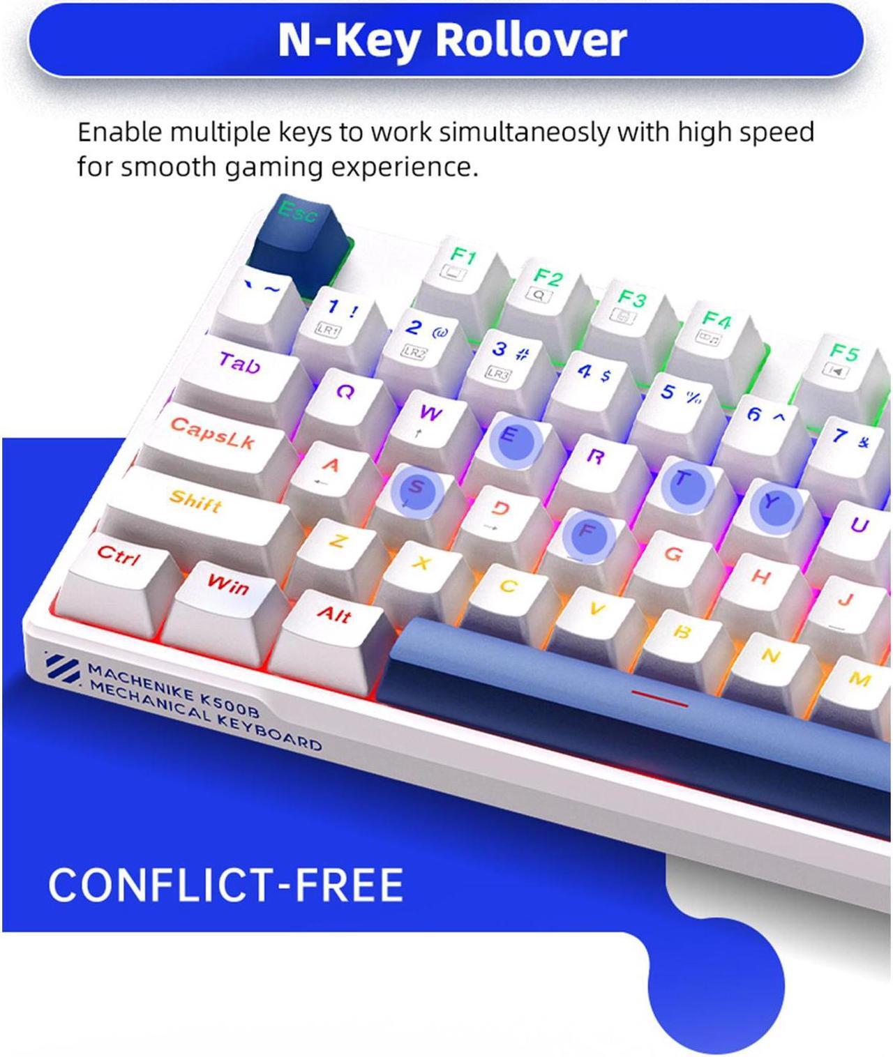 Alt view image 4 of 5 - Machenike K500B 75% Mechanical Keyboard, 87 Keys TKL Compact Gaming Wired Keyboard, Hot Swappable Clicky Blue Switch, Dynamic RGB Backlit, PBT Keycaps, White/Blue